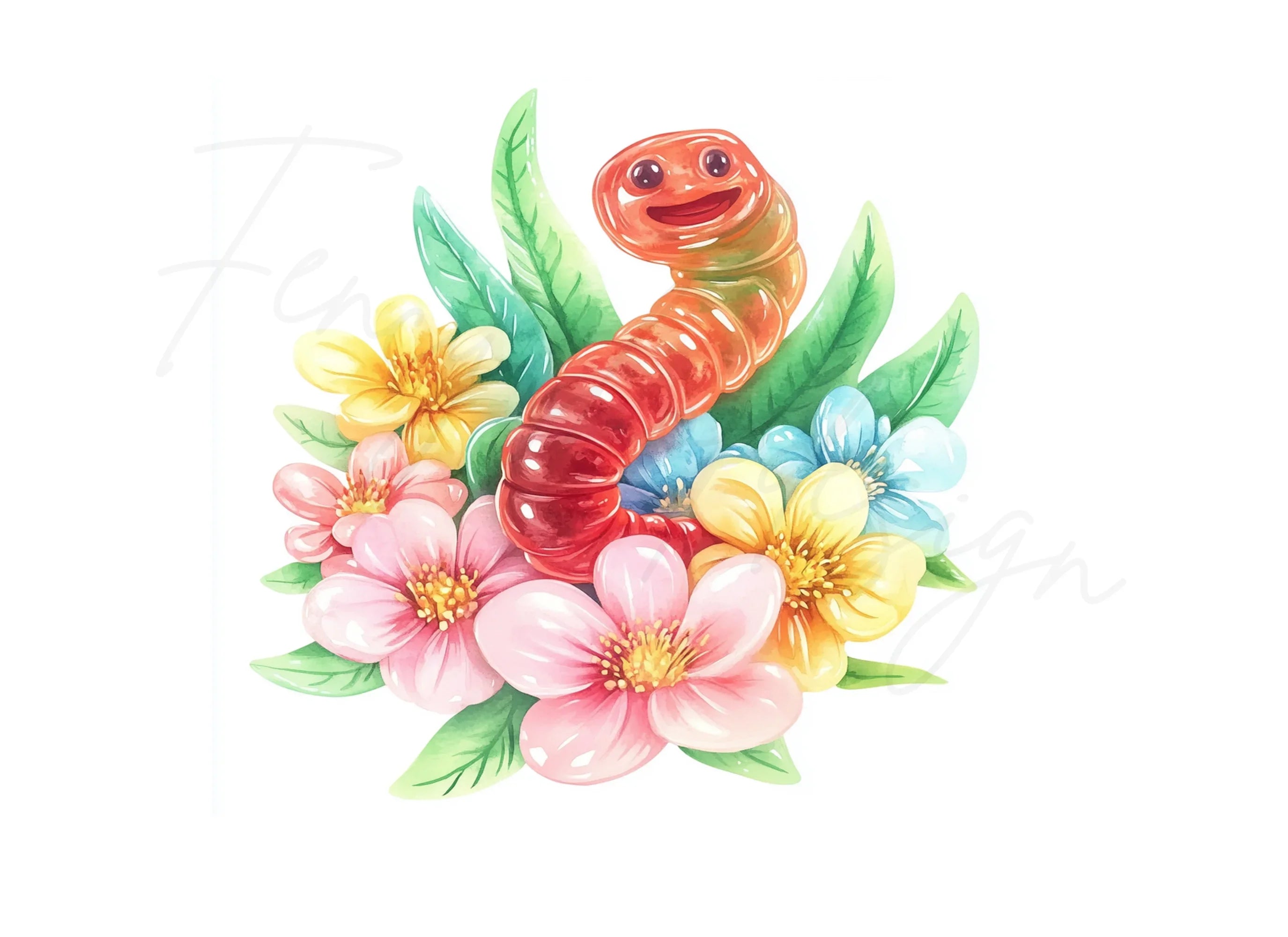 Gummy Worm and Candy Floral Clipart Bundle