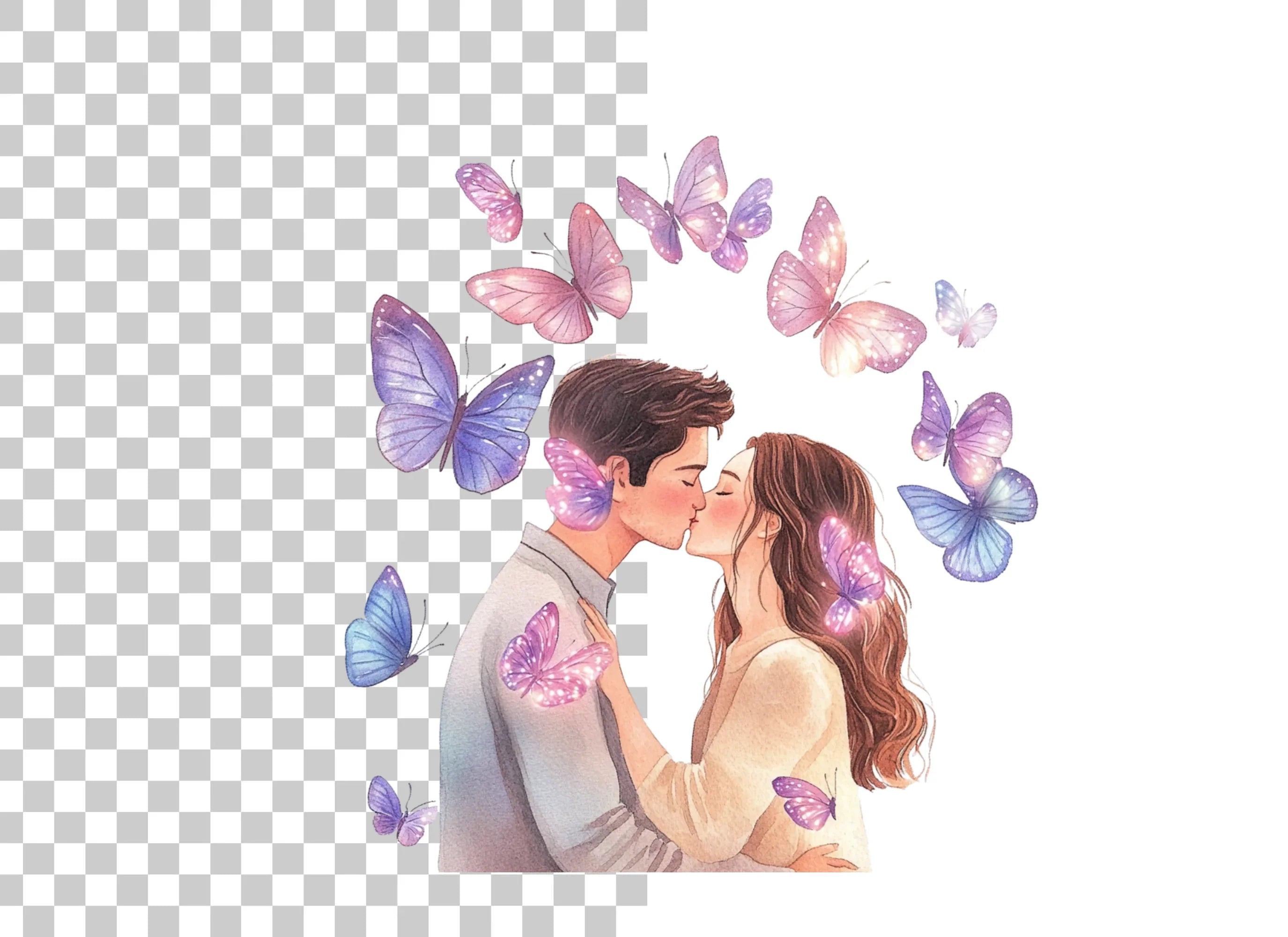 Romantic Couple Kissing with Butterflies Clipart Bundle