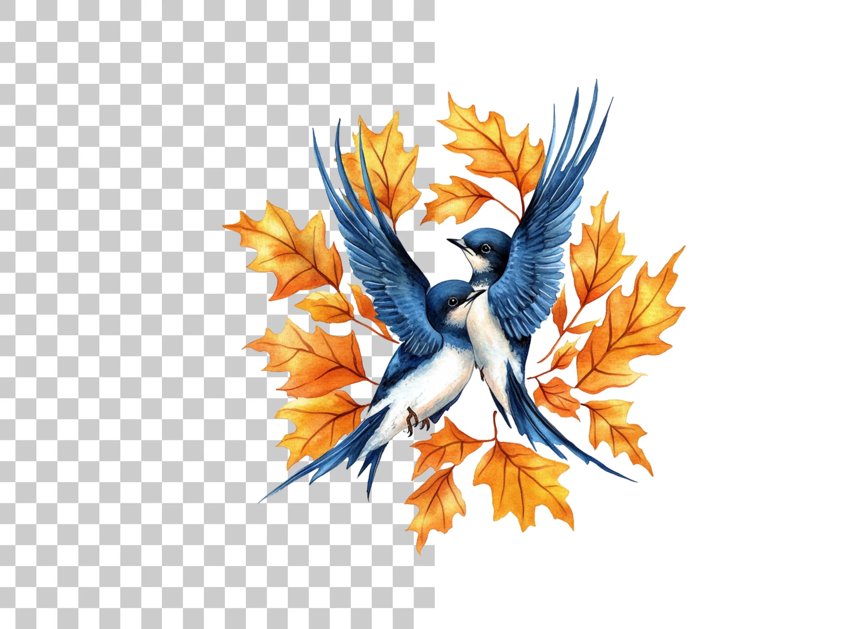 Swallows and Autumn Leaves Clipart Bundle