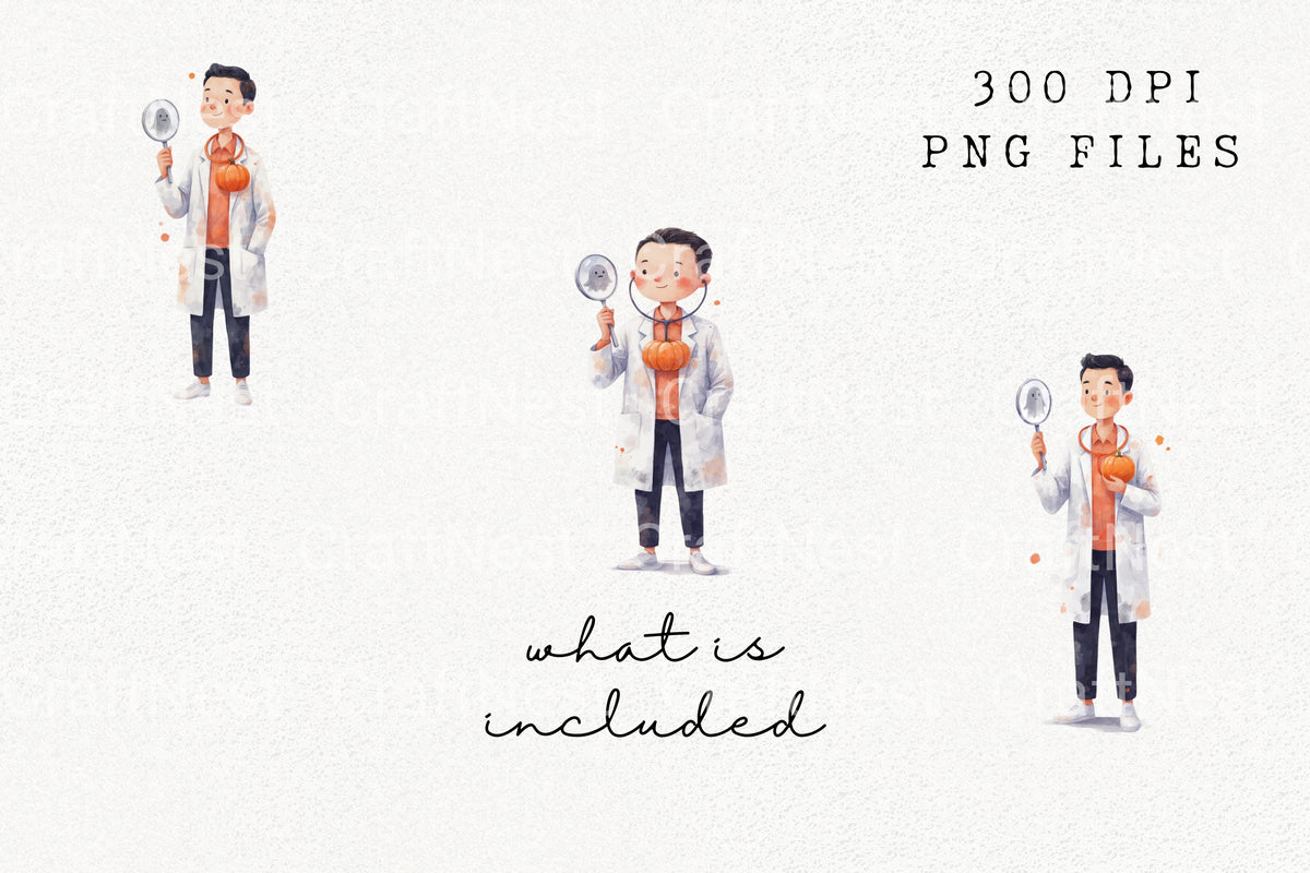Halloween Doctor With Ghost Mirror Clipart Bundle