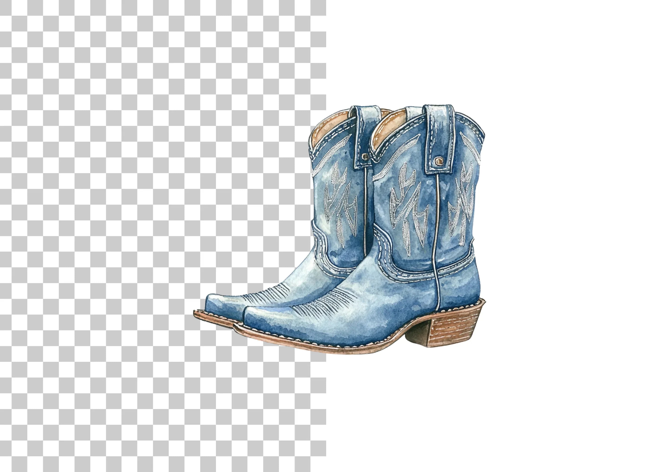 Blue Cowboy Boots Clipart Bundle