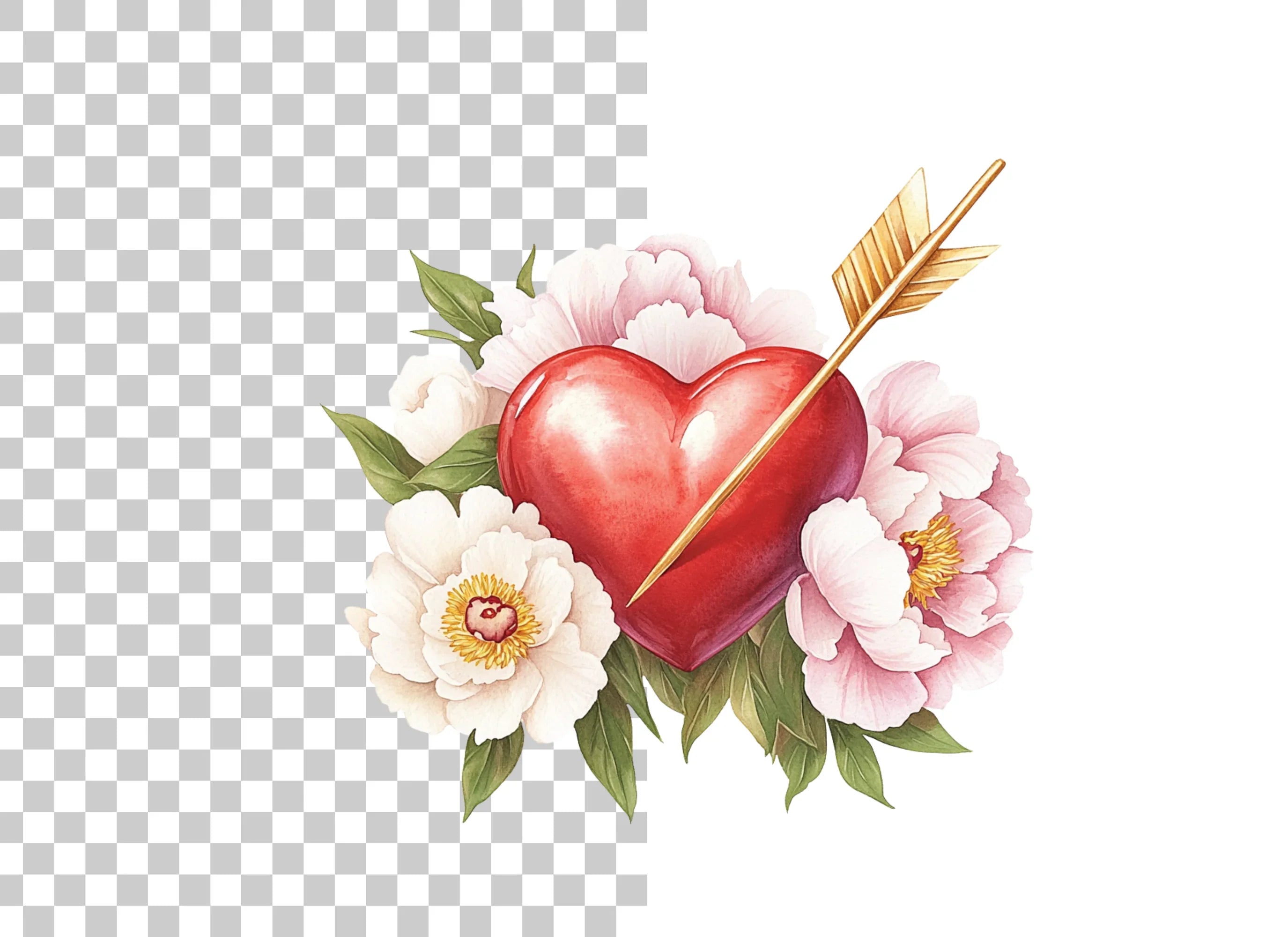 Valentine's Day Heart Peony Clipart Bundle