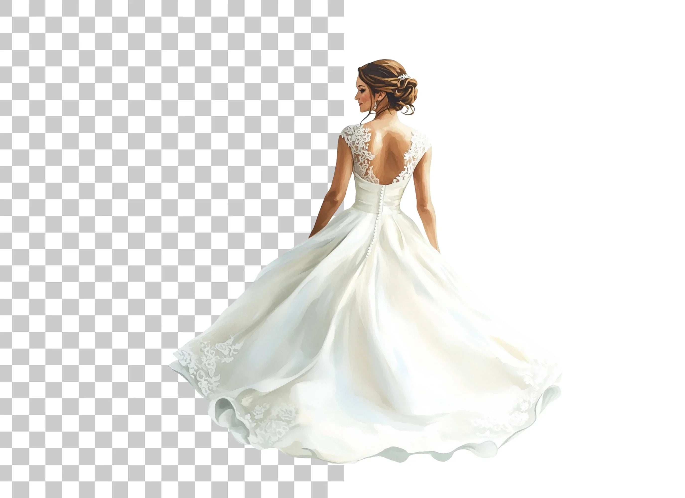 Elegant Wedding Dress Back View Clipart Bundle