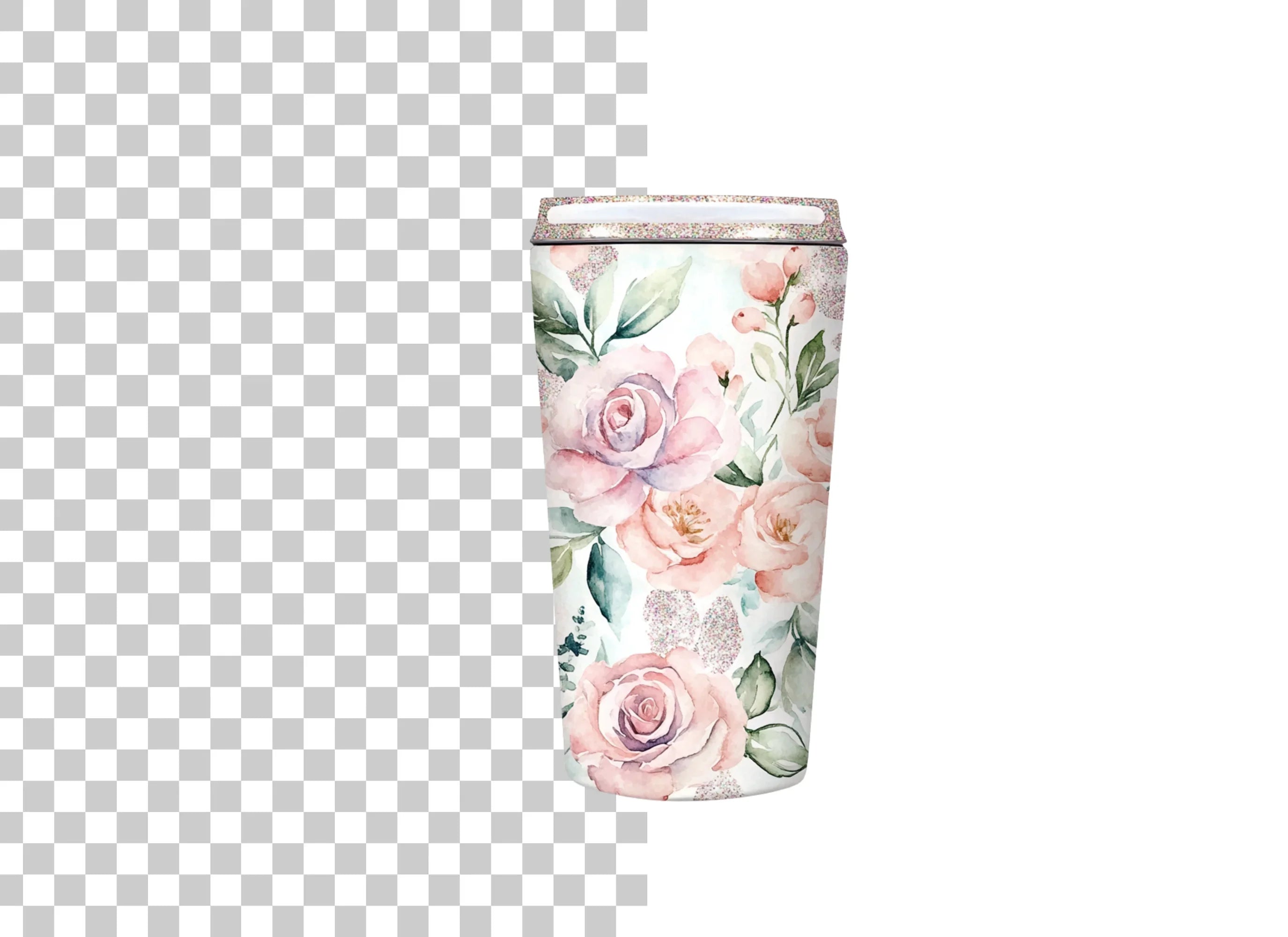 Glittery Pink Floral Tumbler Designs Clipart Bundle