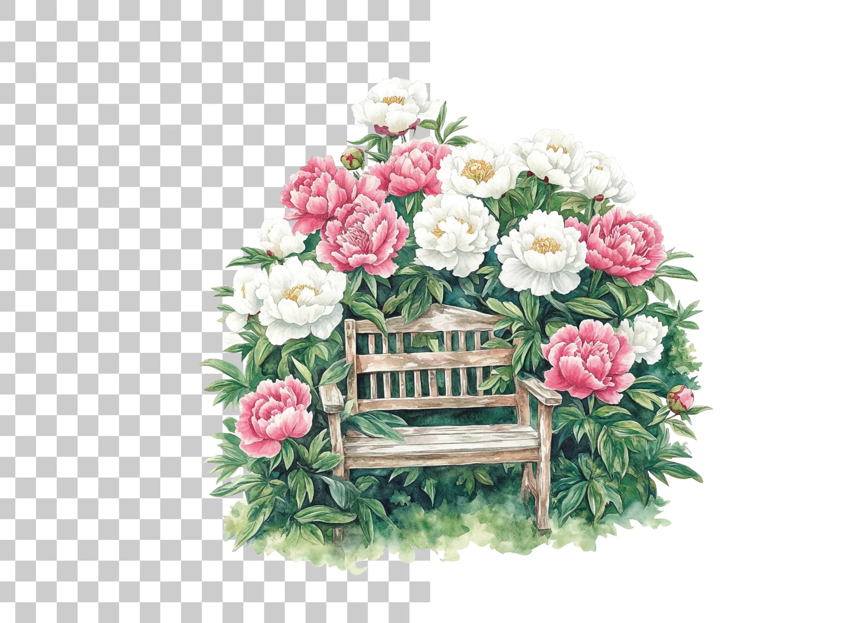 Peony Garden Bench Clipart Bundle