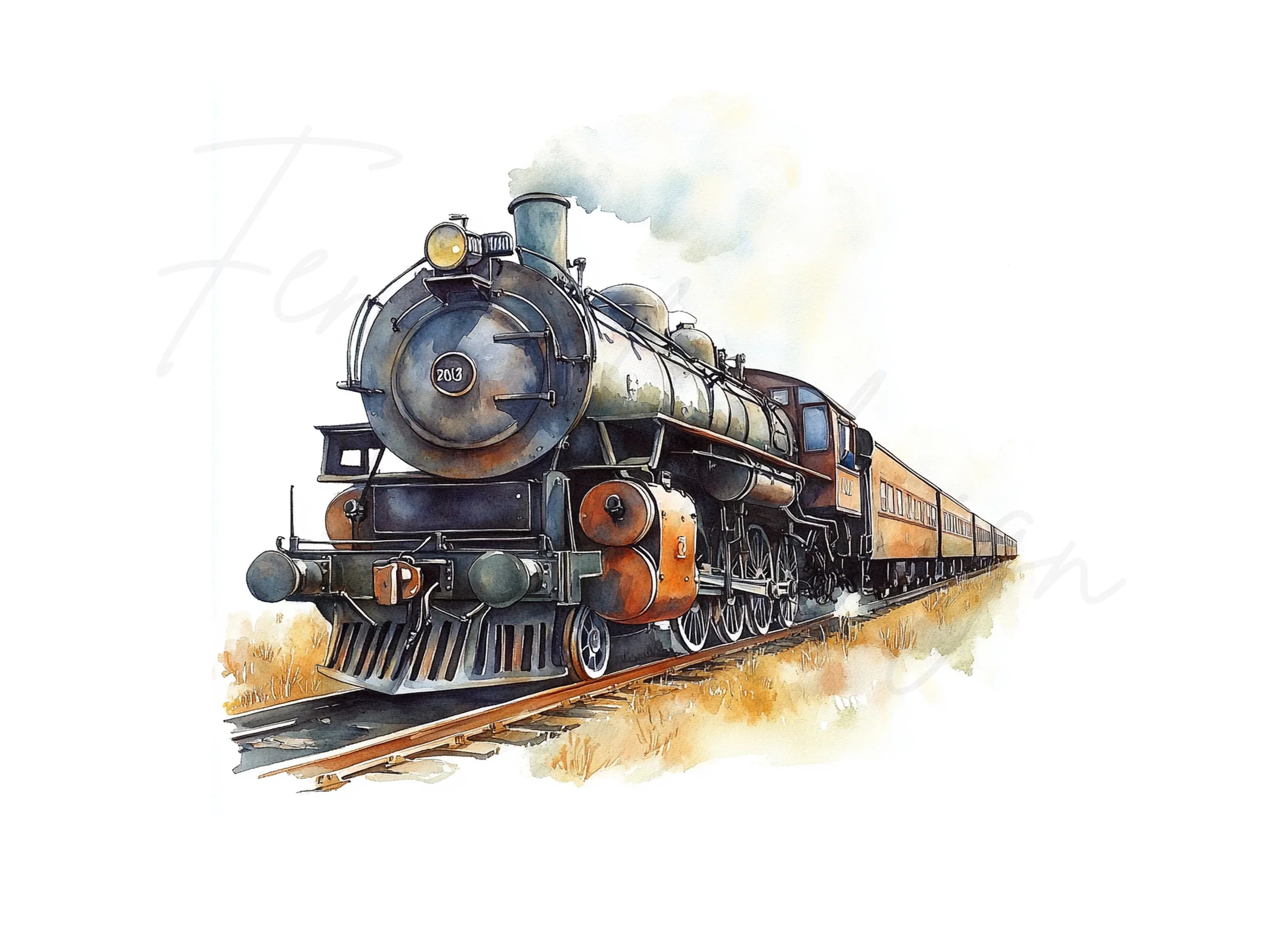 Vintage Steam Train Clipart Bundle