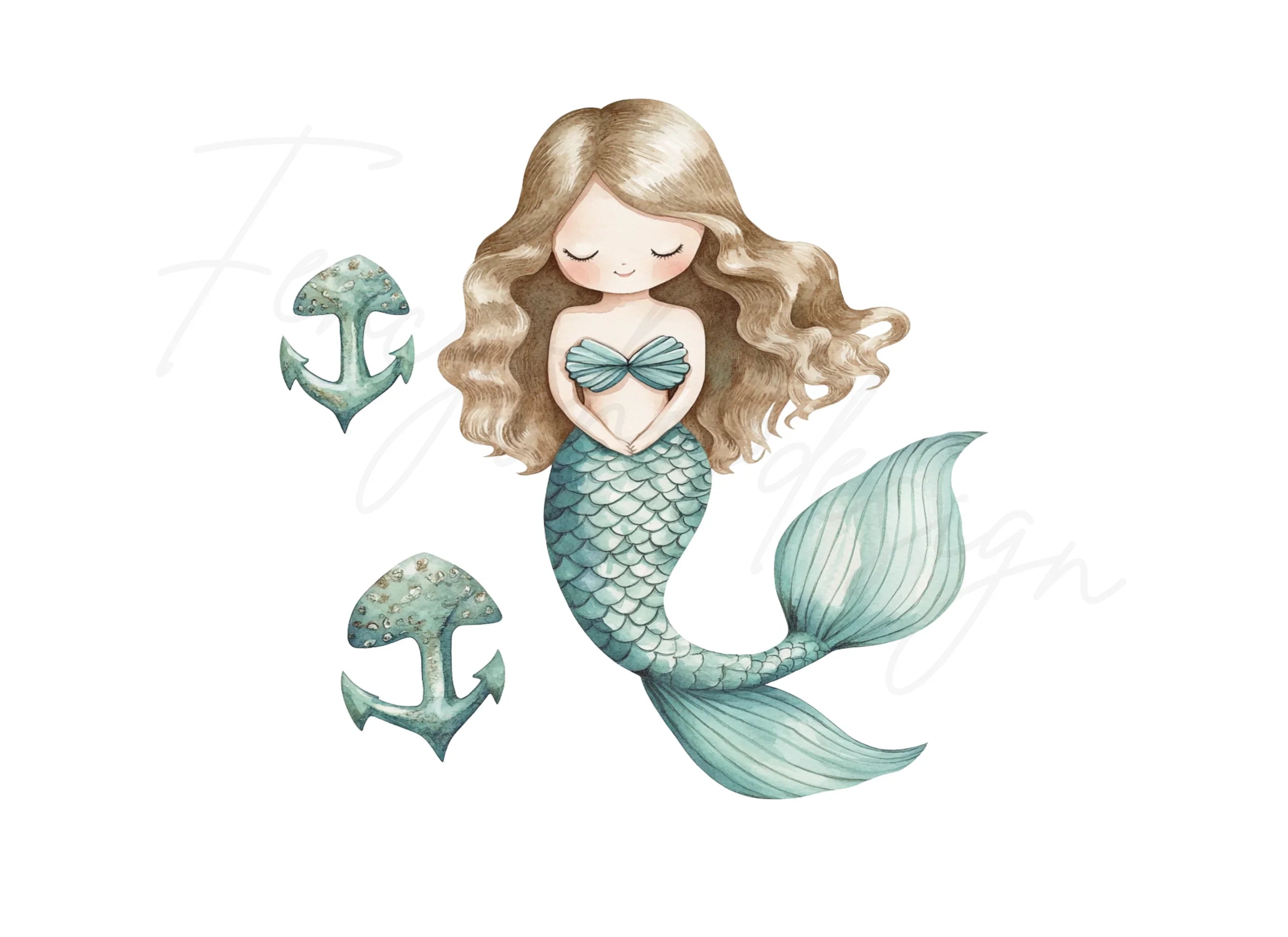 Cute Mermaid and Anchors Clipart Bundle