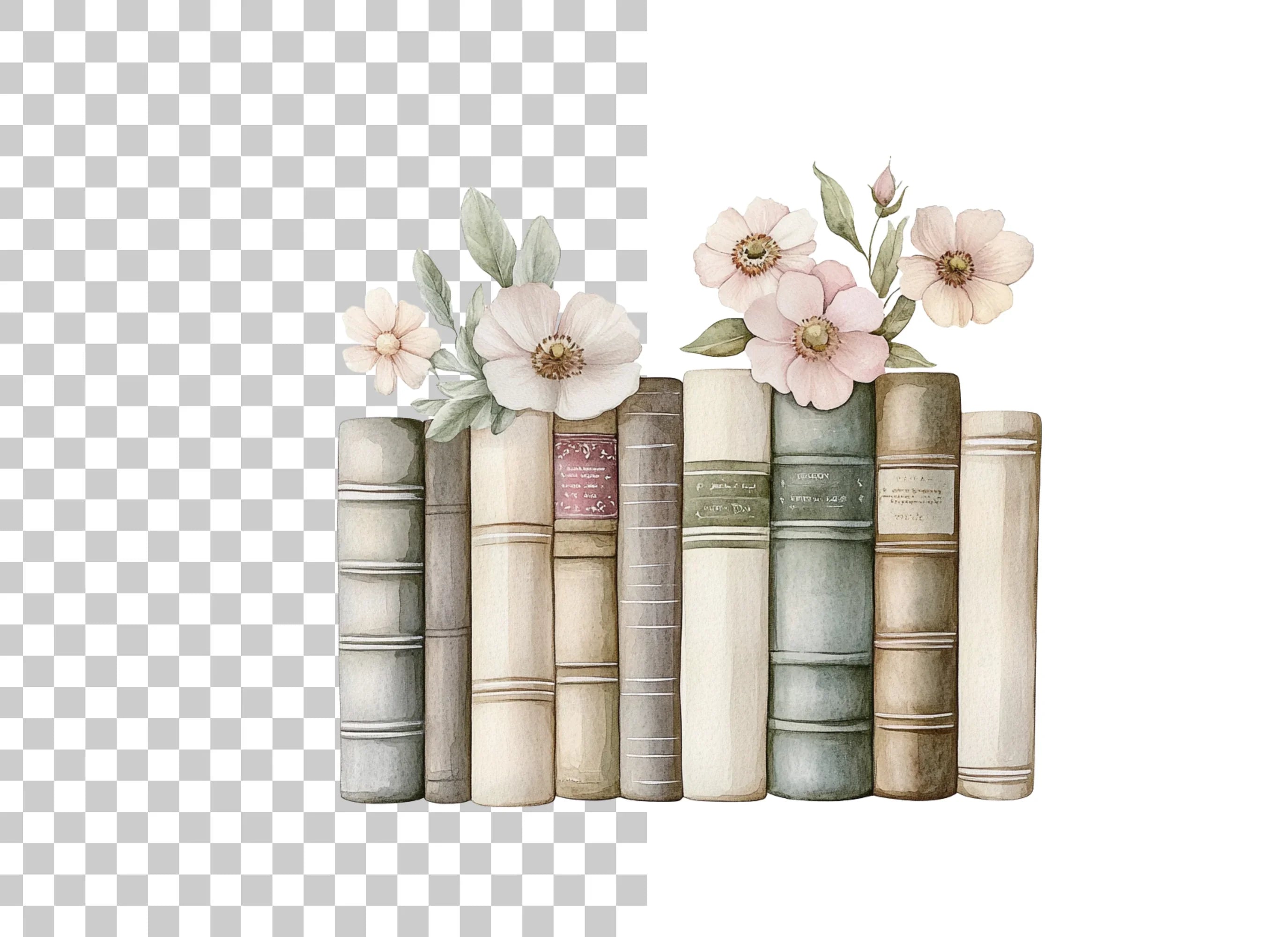 Floral Bookshelf Arrangement Clipart Bundle