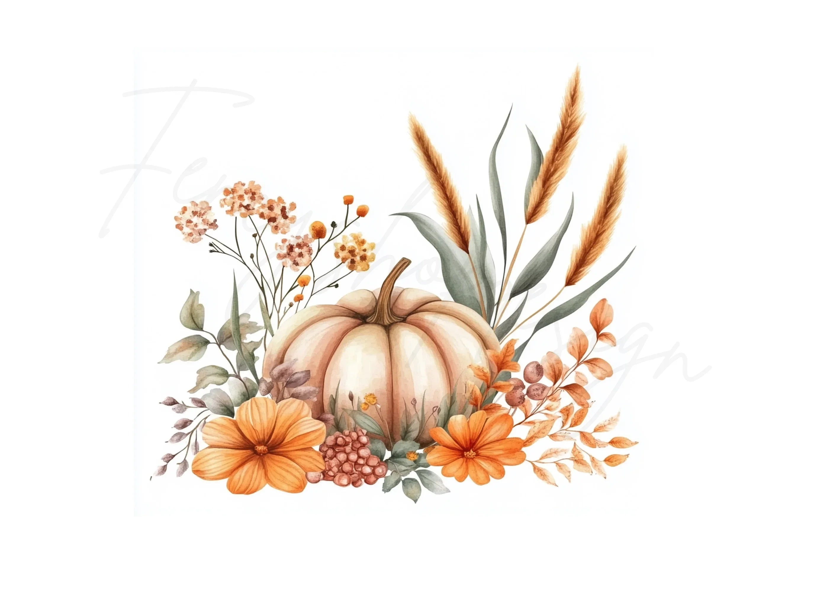 Autumn Pumpkin Floral Clipart Bundle