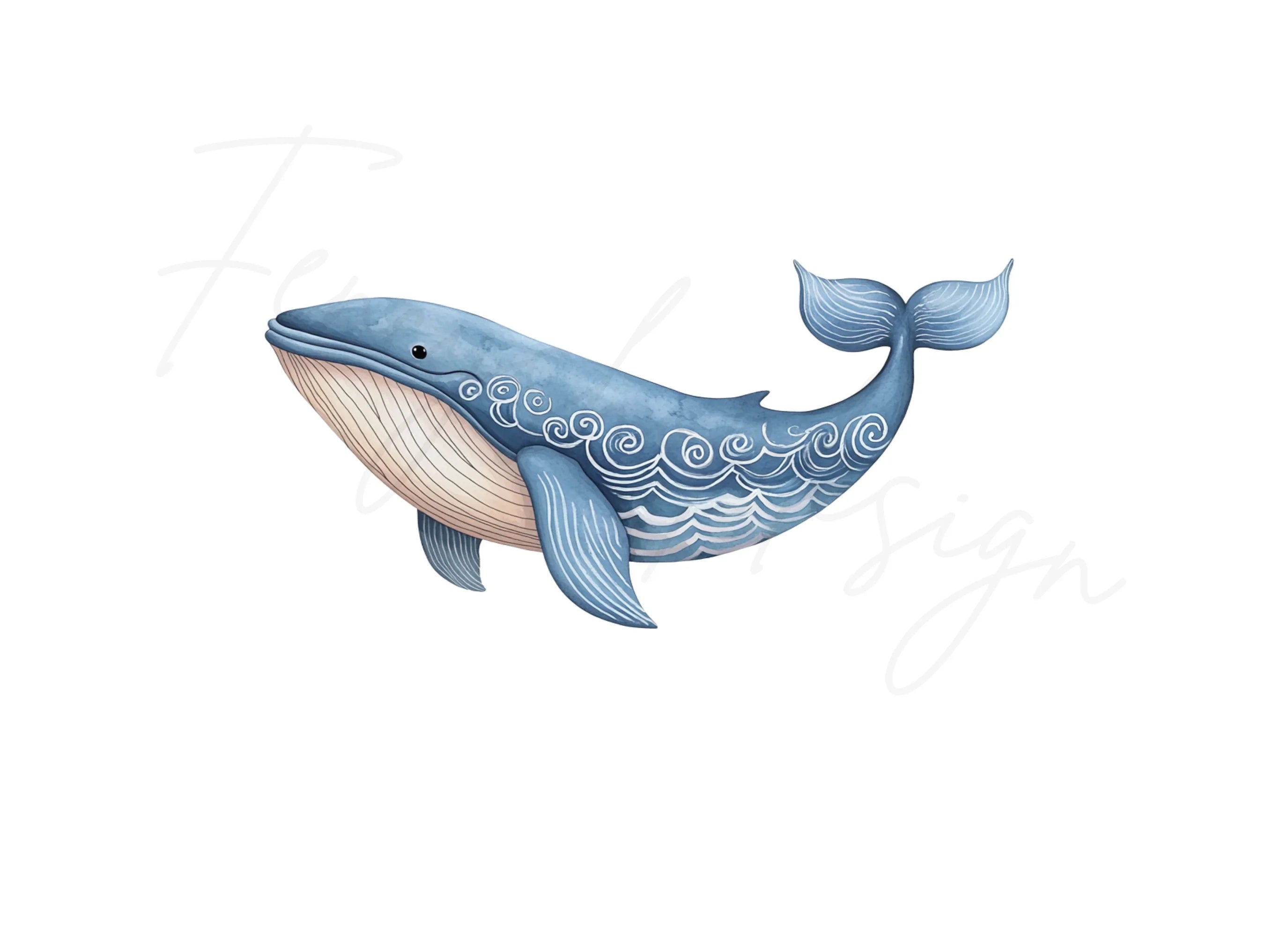Decorative Blue Whale Clipart Bundle