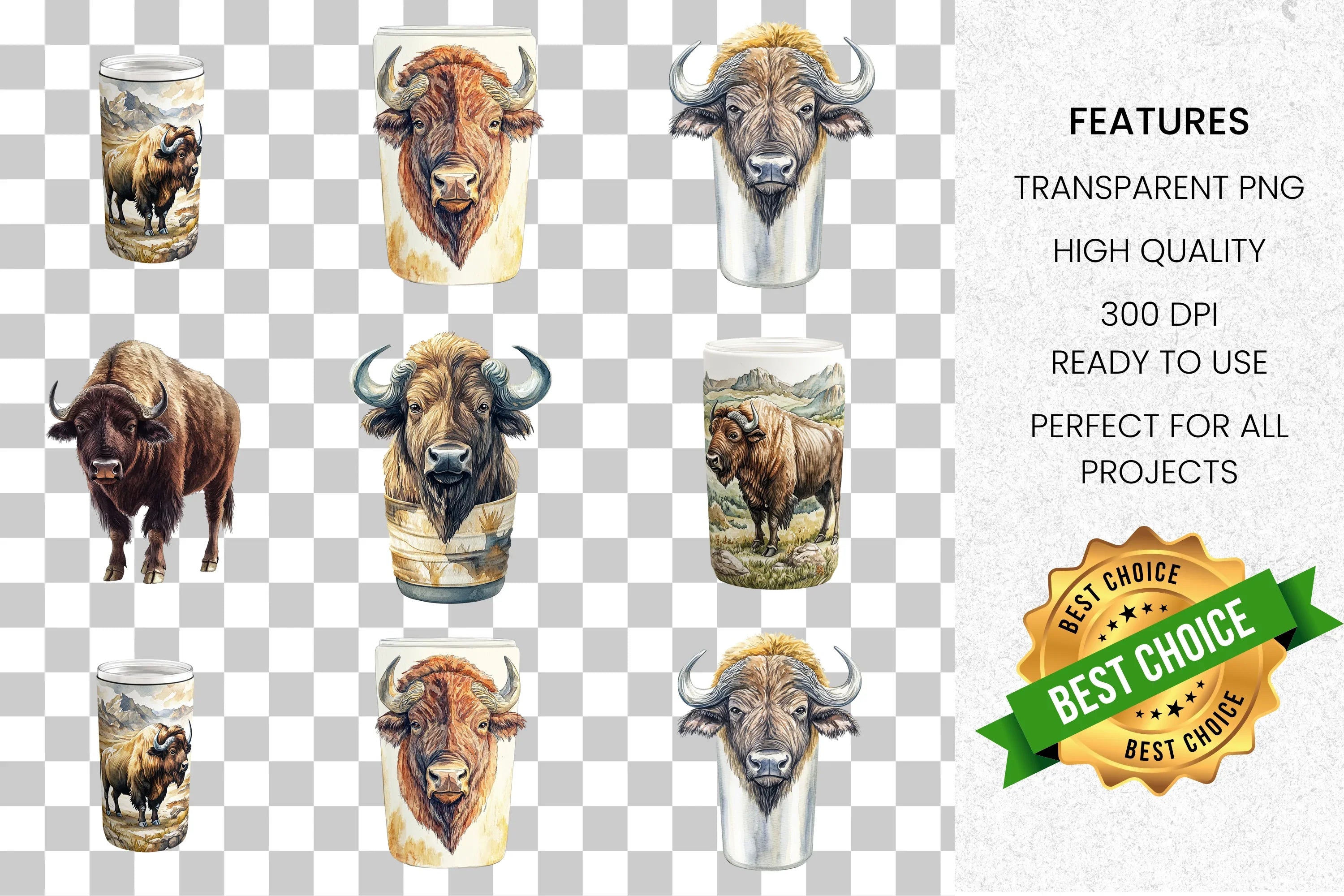 Bison Head Clipart Bundle