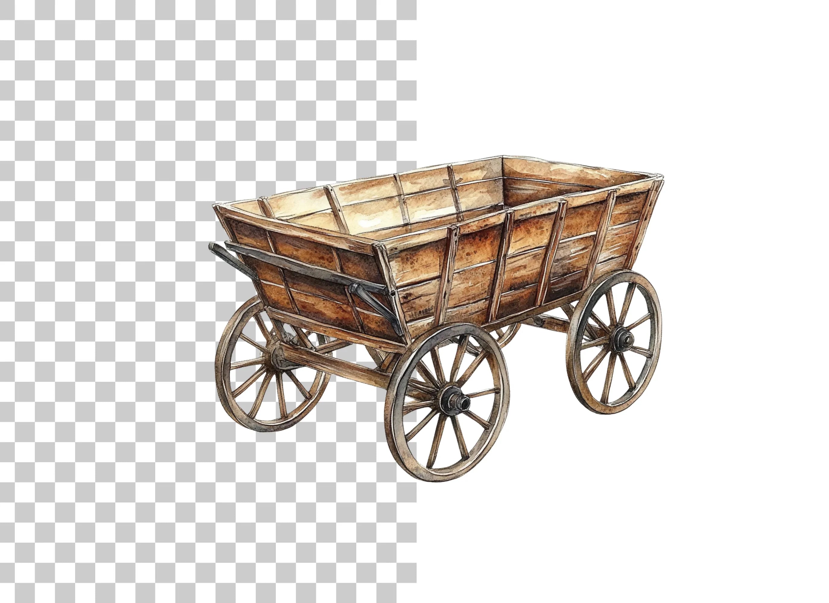 Single Wooden Wagon Clipart Bundle