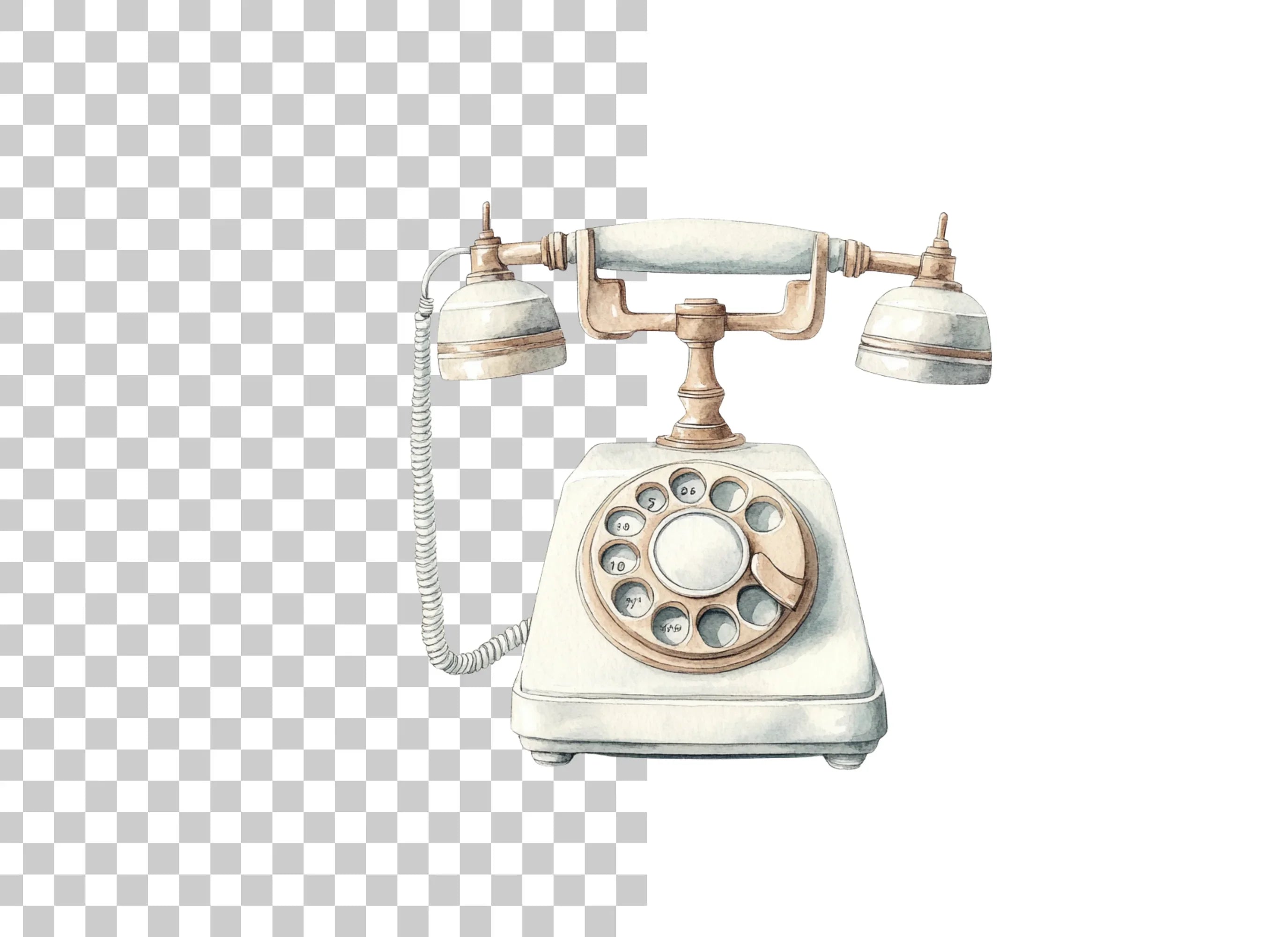 Vintage White Rotary Phone Clipart Bundle