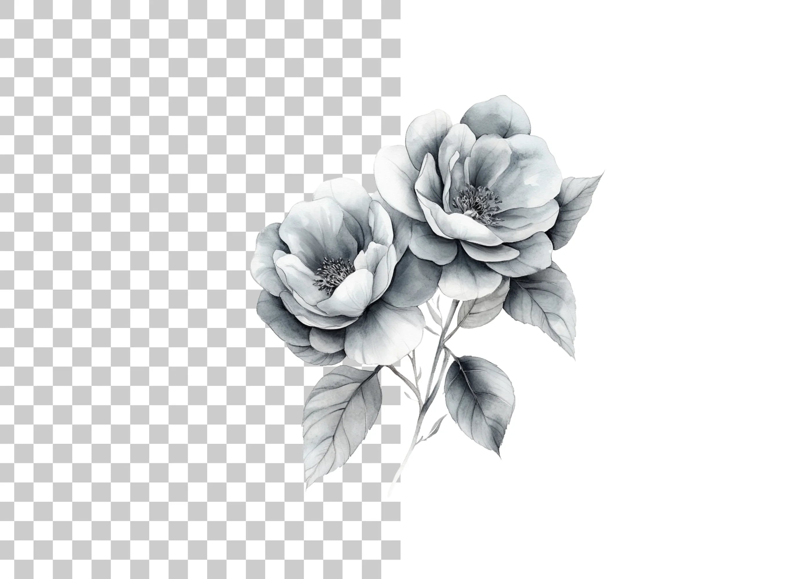 Monochromatic Floral Clipart Bundle