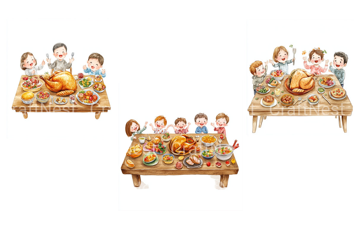 Happy Family Thanksgiving Dinner Clipart Bundle