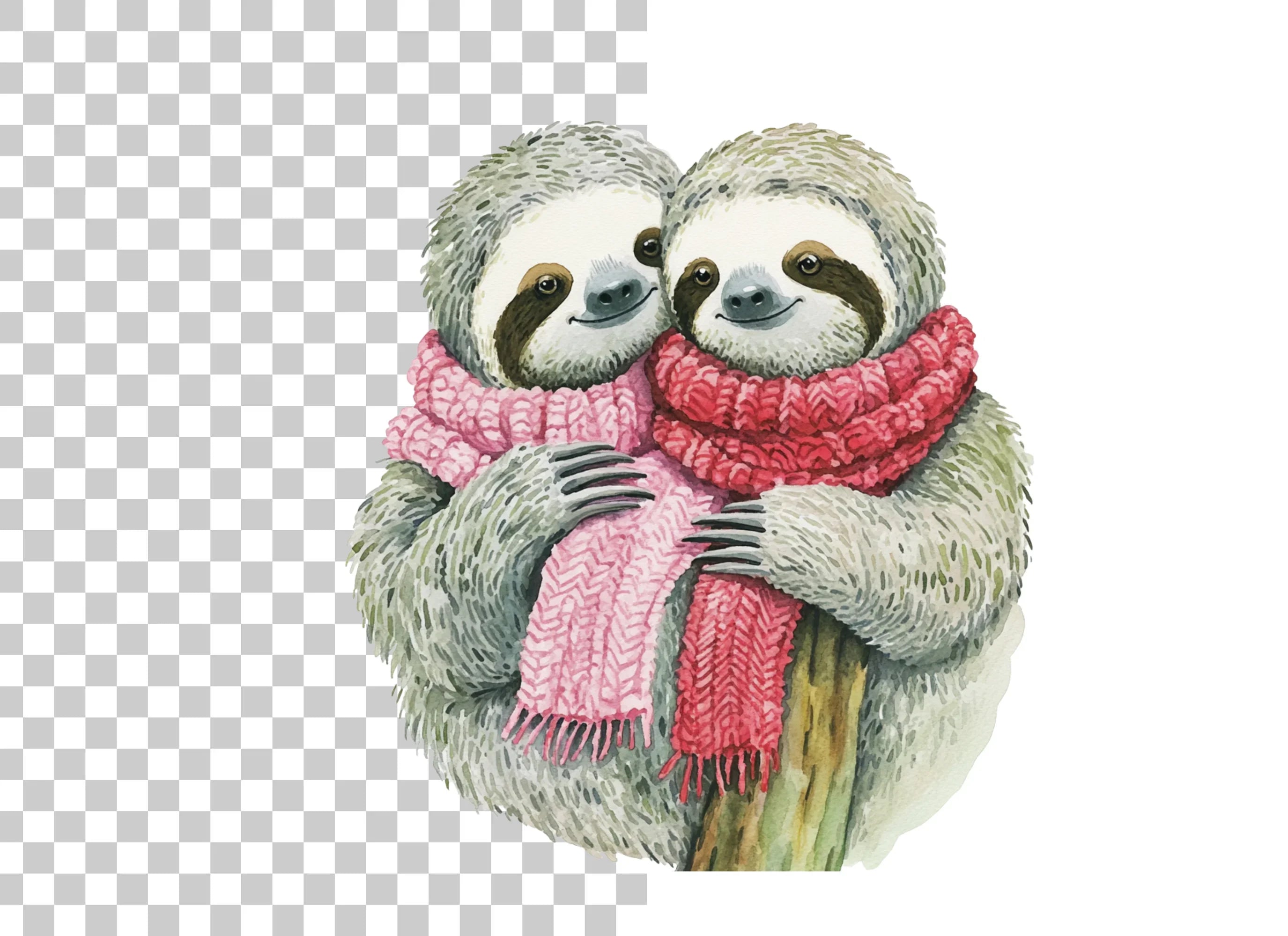 Cute Sloth Couple in Winter Scarves Clipart Bundle