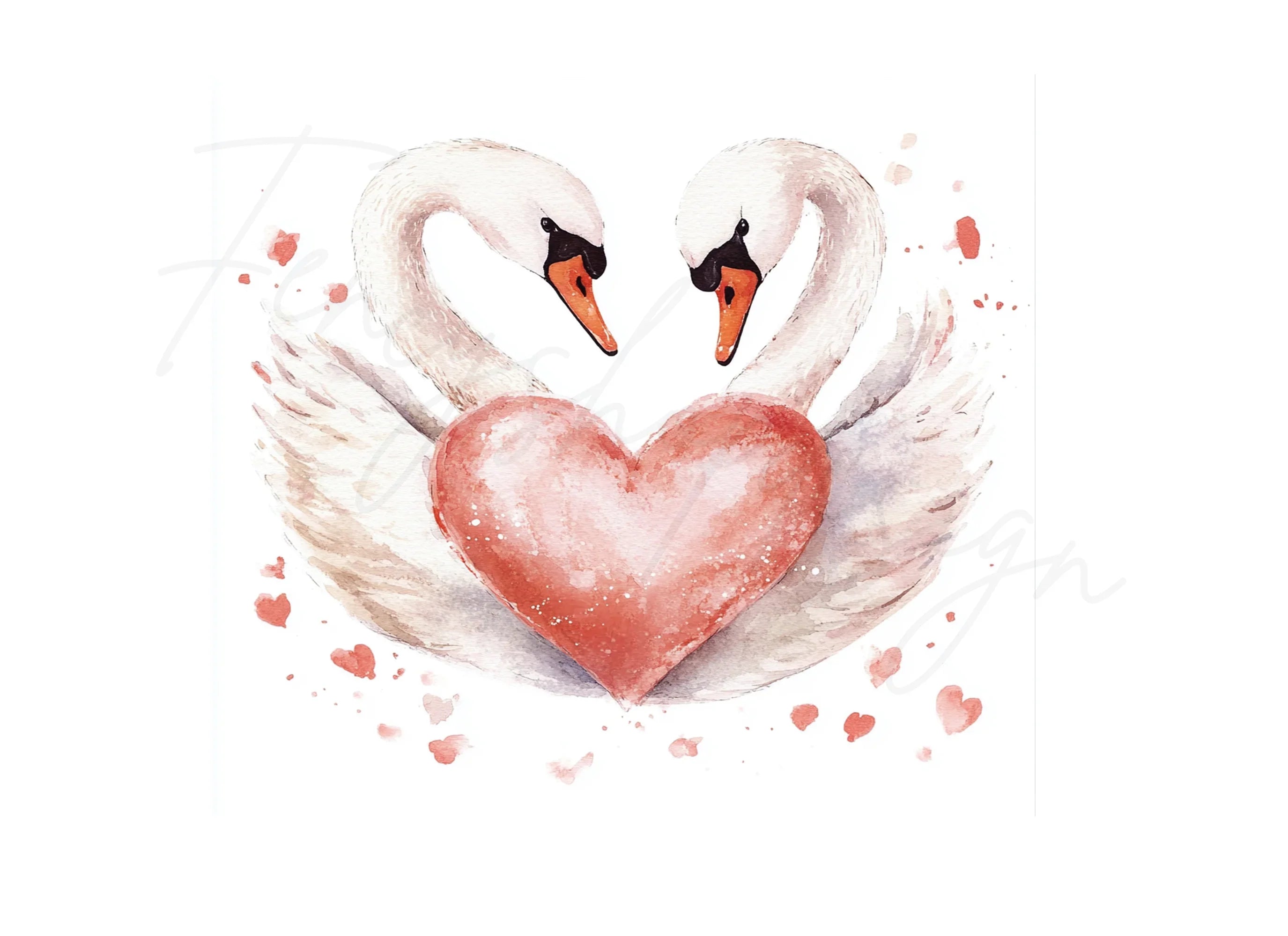 Romantic Swan Heart Clipart Bundle