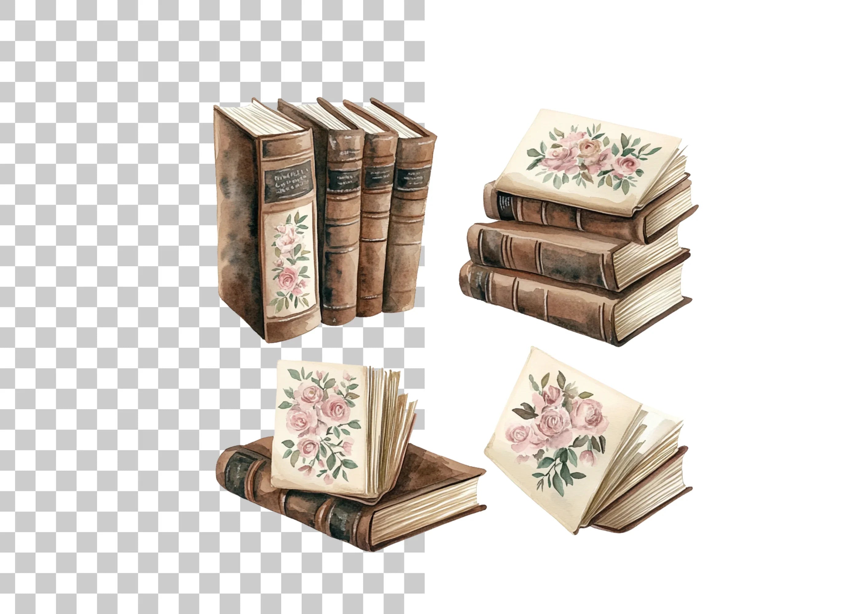 Vintage Floral Accents Books Clipart Bundle