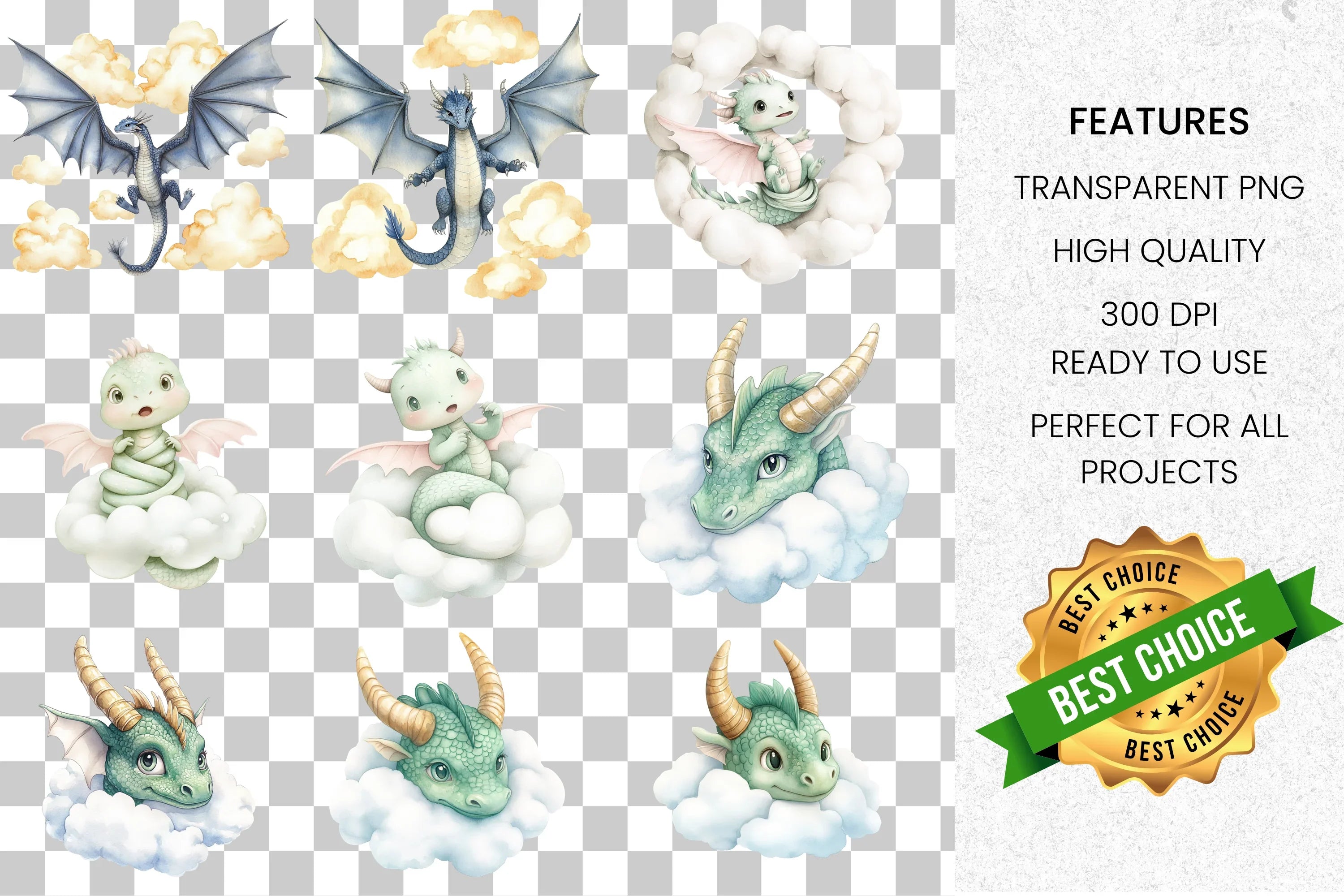 Cute Baby Dragon Clipart Bundle