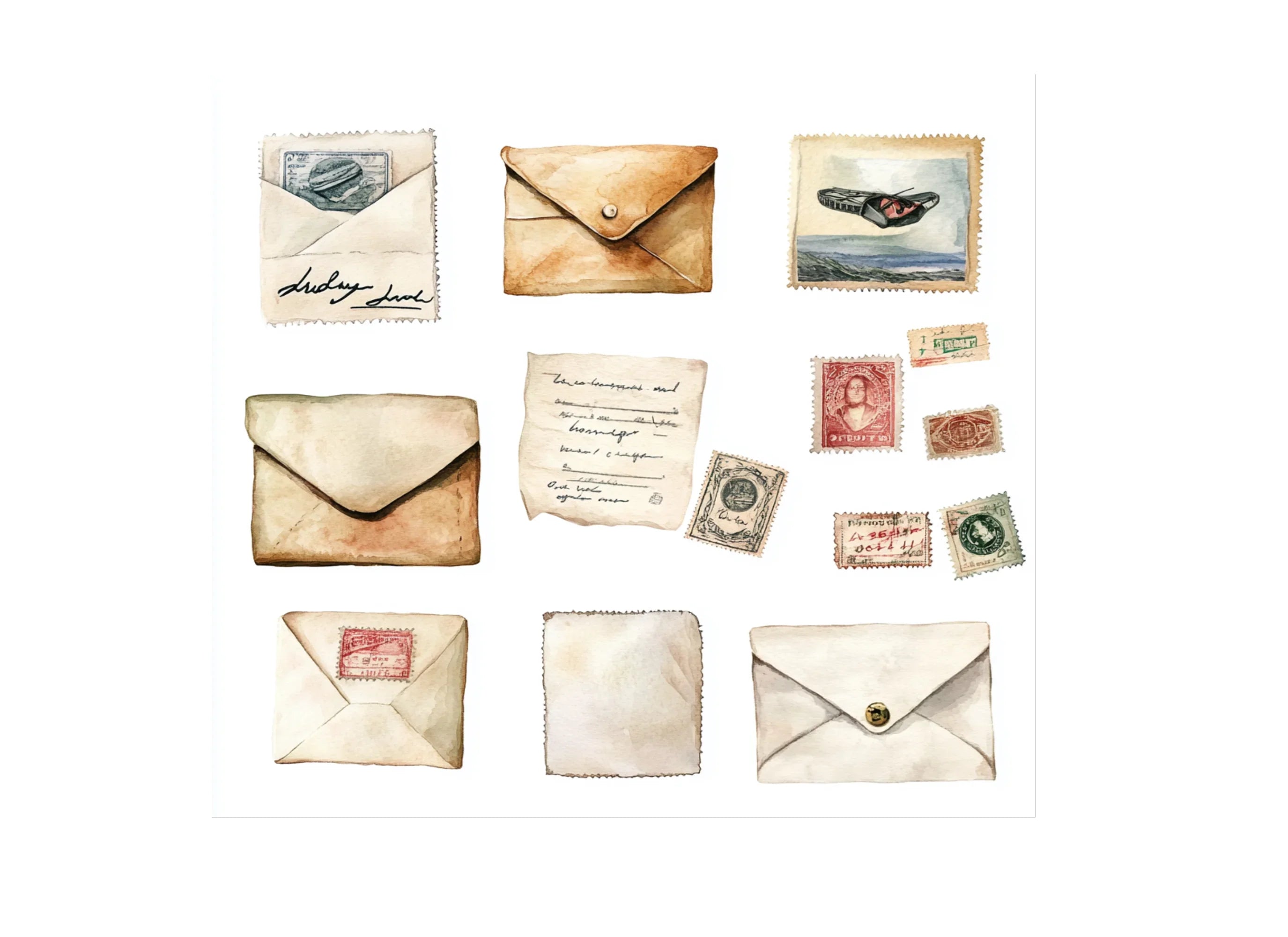 Old Mail Postage Stamp Clipart Bundle