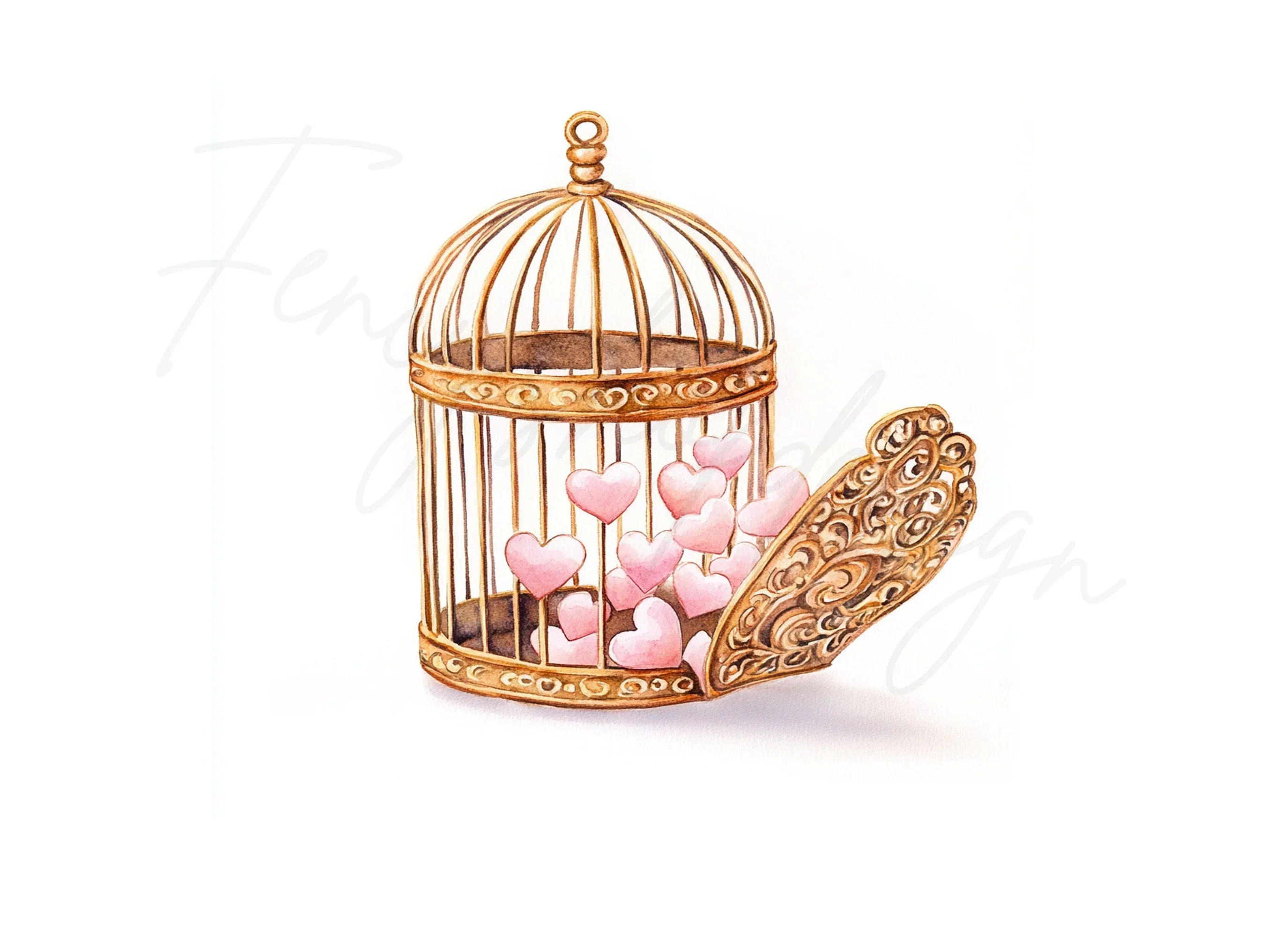 Birdcage with Pink Hearts Clipart Bundle