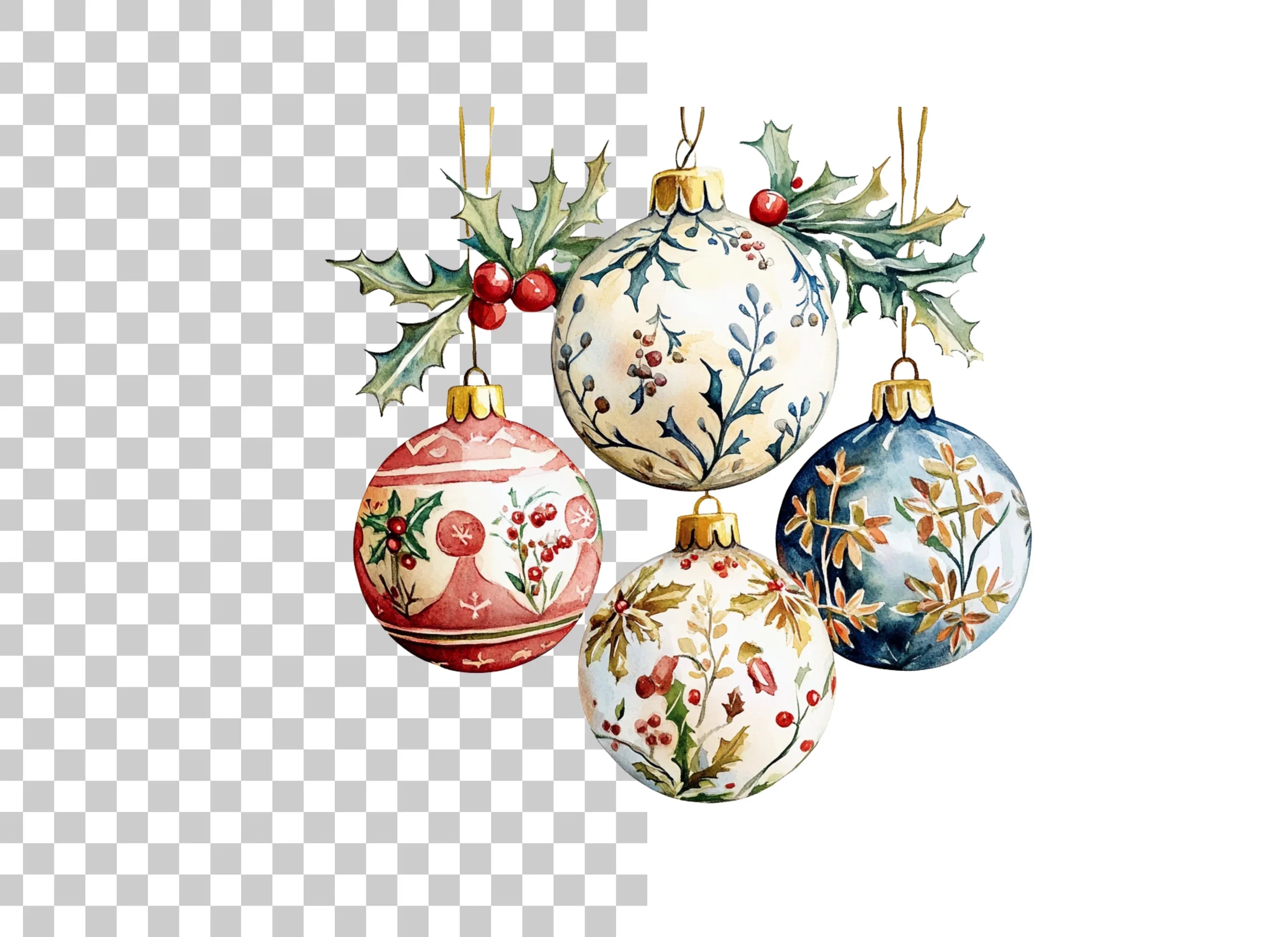 Elegant Christmas Ornaments Clipart Bundle