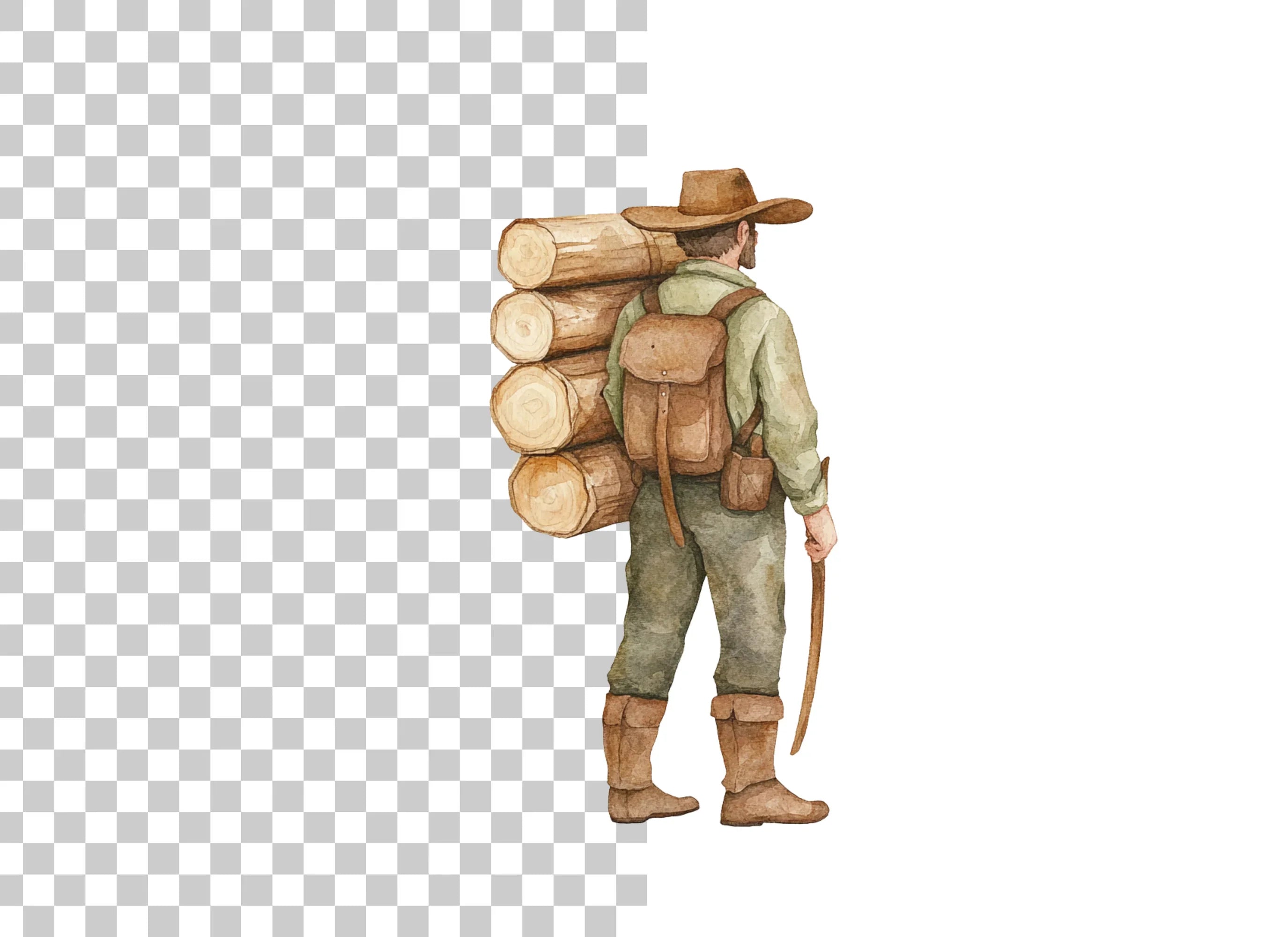 Lumberjack Carrying Logs Clipart Bundle