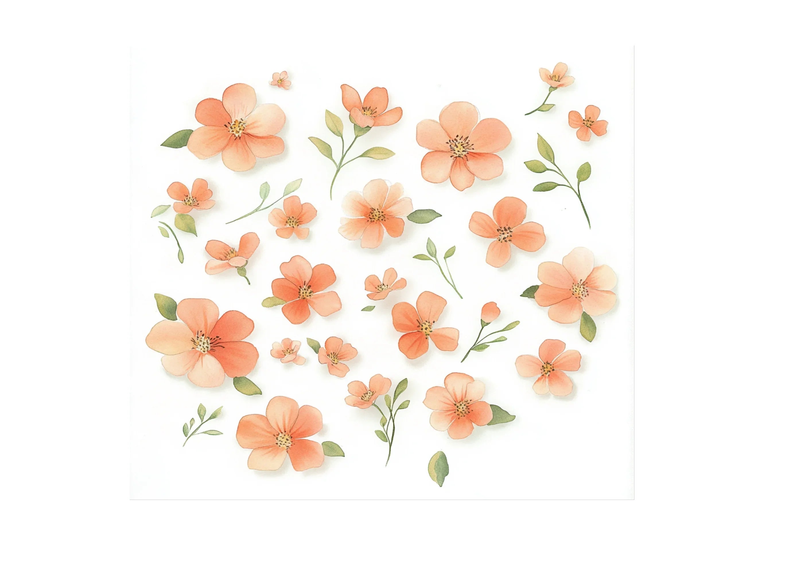 Delicate Peach Floral Clipart Bundle
