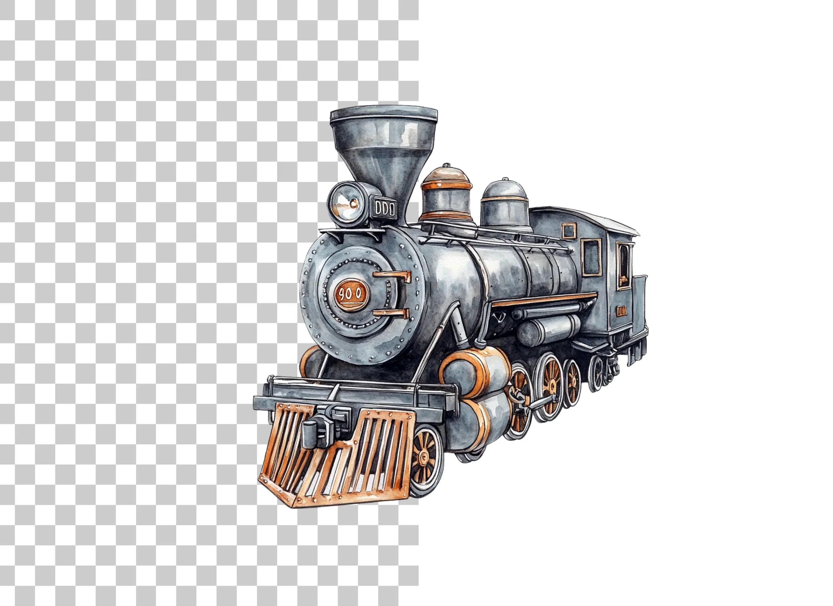 Vintage Steam Train Engine Clipart Bundle
