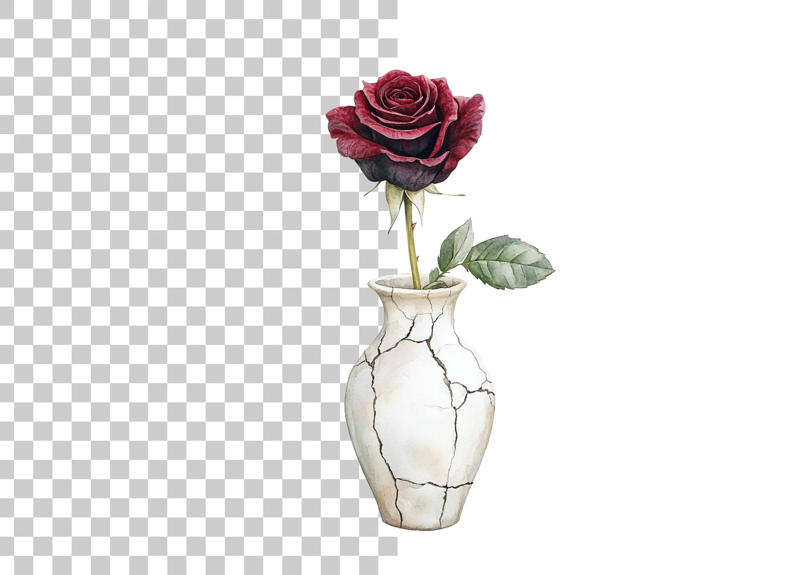 Dark Red Roses in Cracked Vases Clipart Bundle