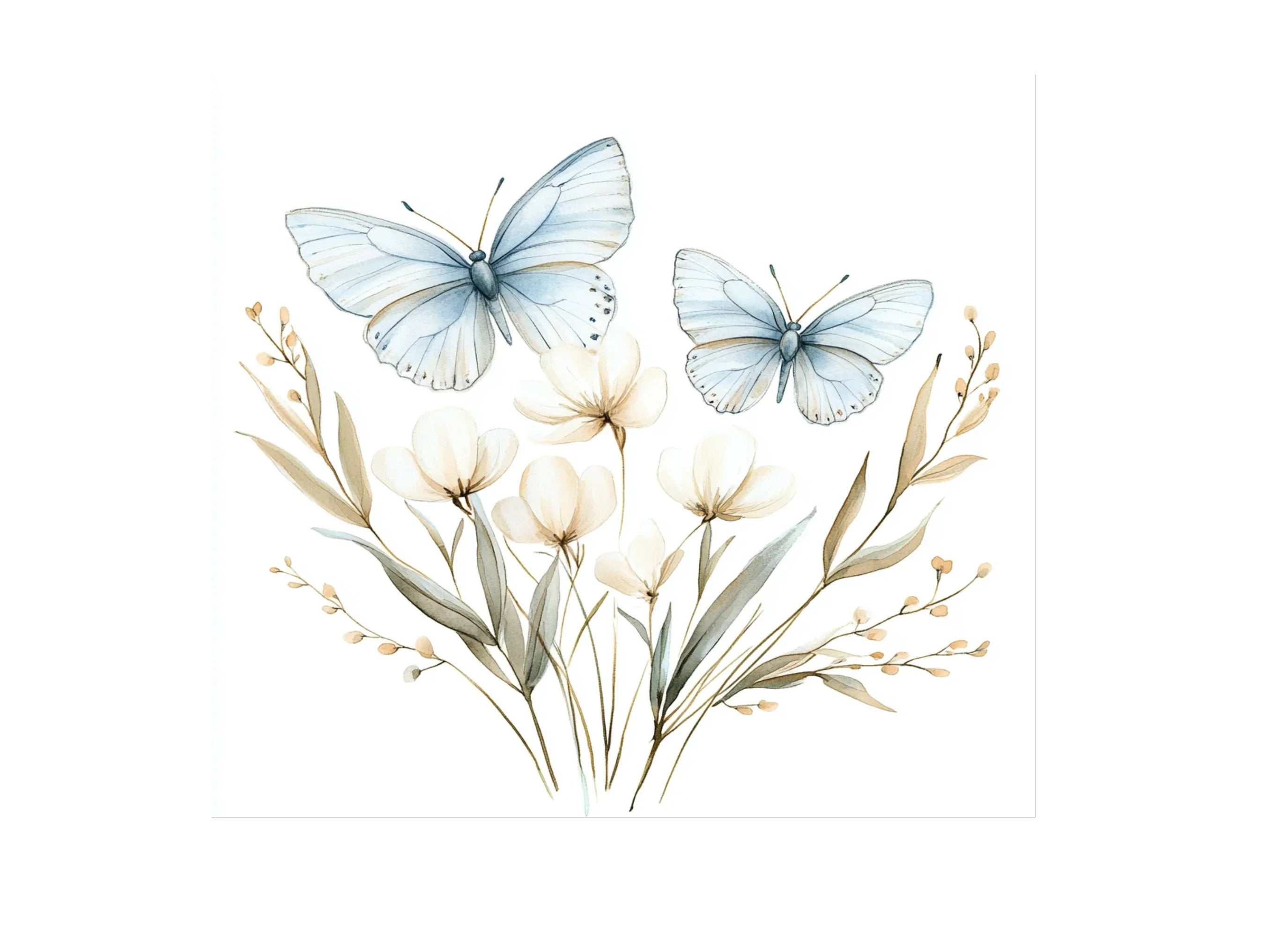 Blue Butterfly Floral Clipart Bundle