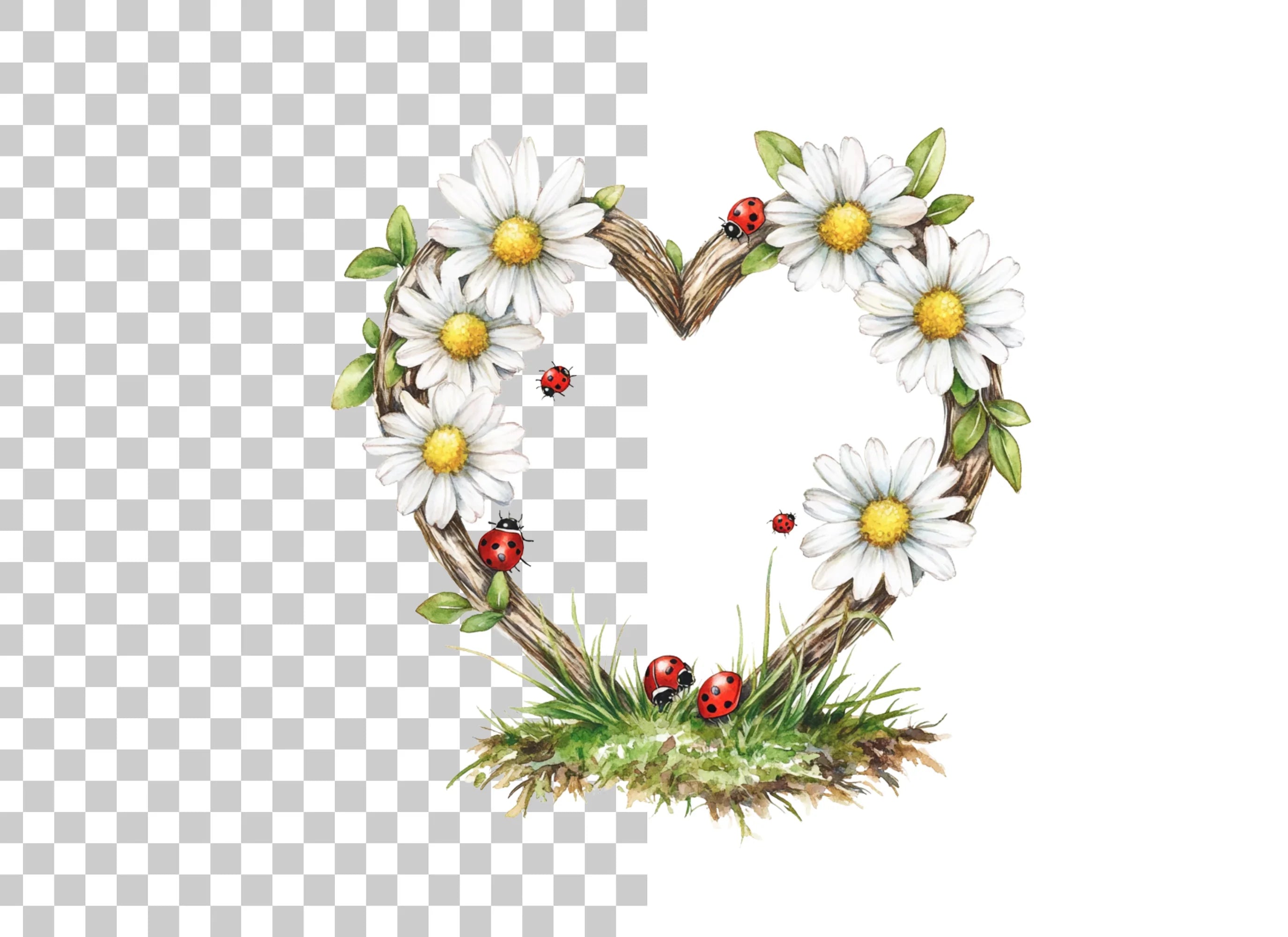 Daisy and Ladybug Heart Frames Clipart Bundle