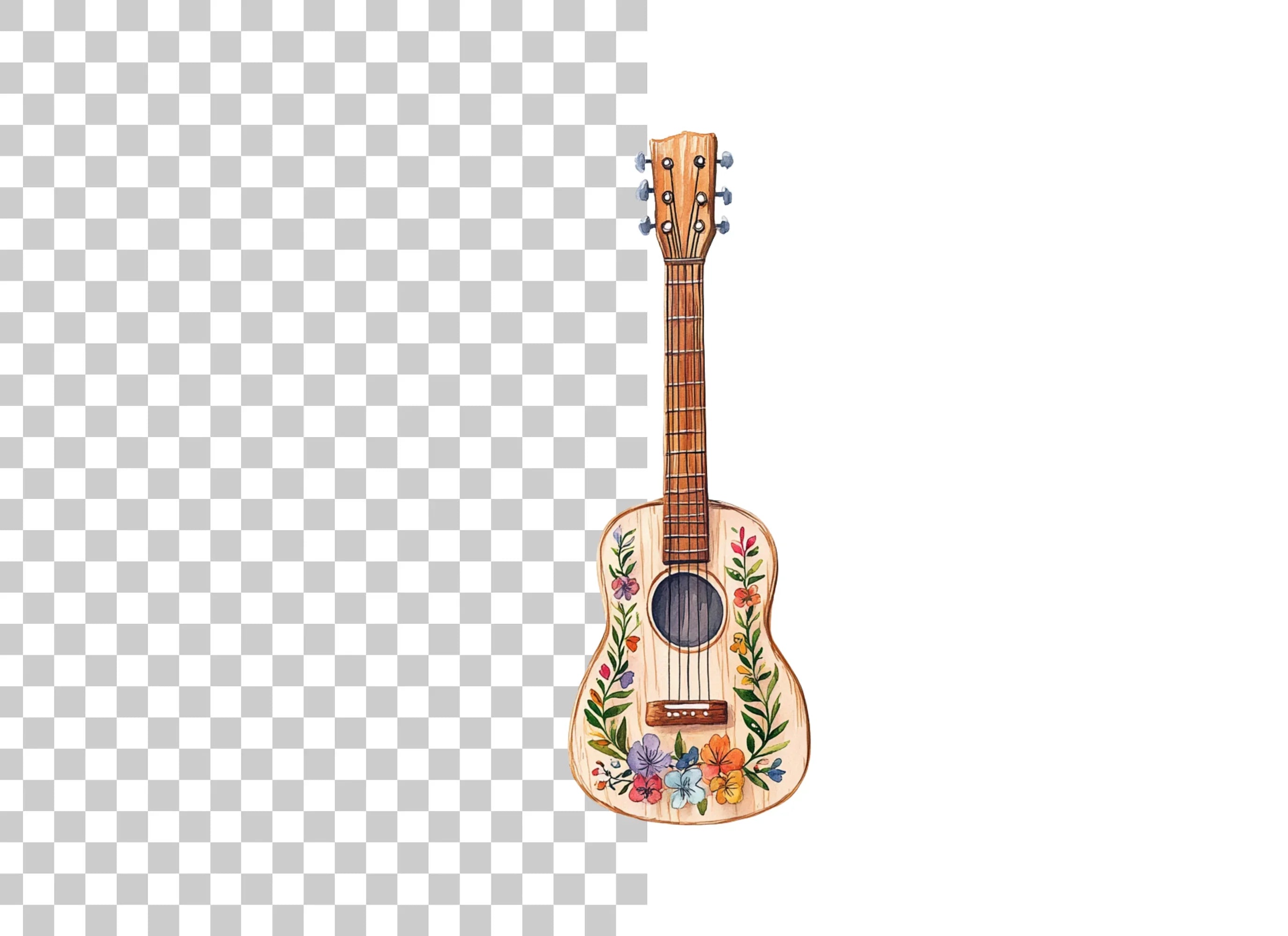 Floral Acoustic Guitar Clipart Bundle