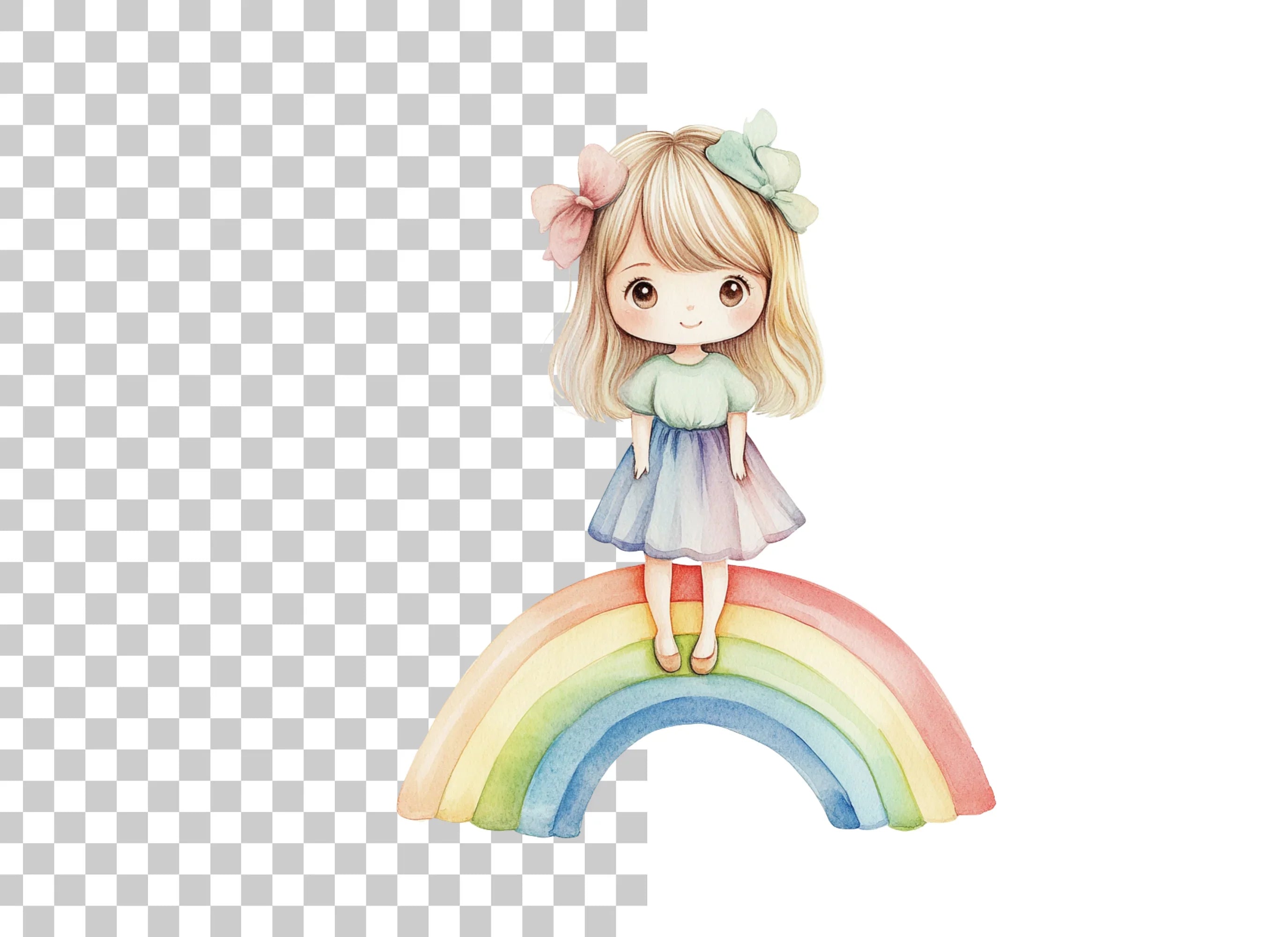 Adorable Girl Standing on Rainbow Clipart Bundle