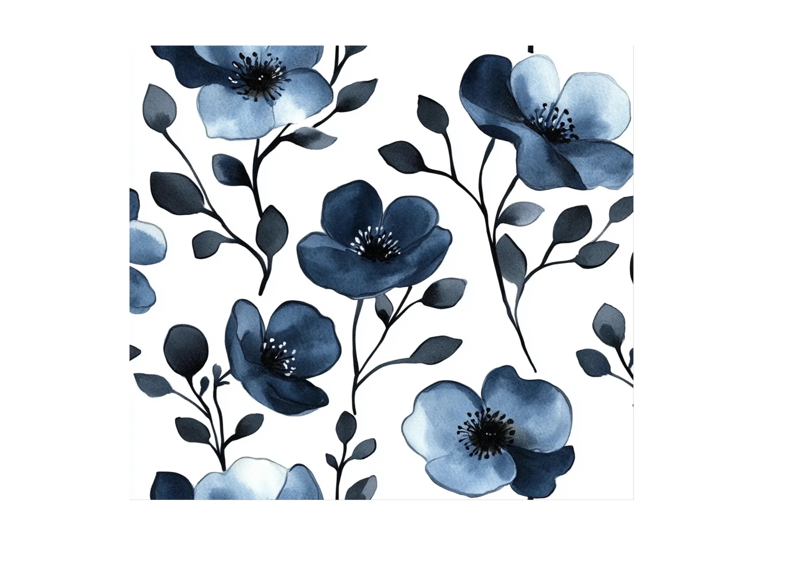 Blue Floral Seamless Pattern Clipart Bundle