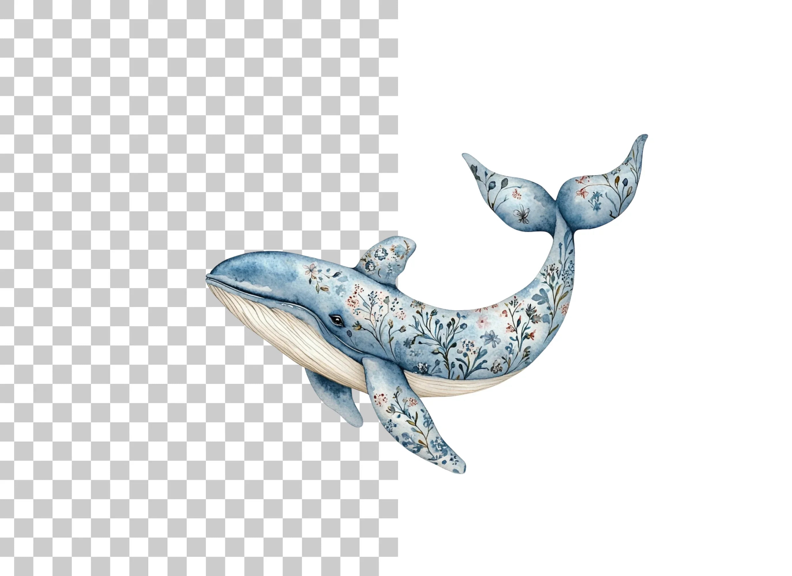 Whale and Wildflower Clipart Bundle