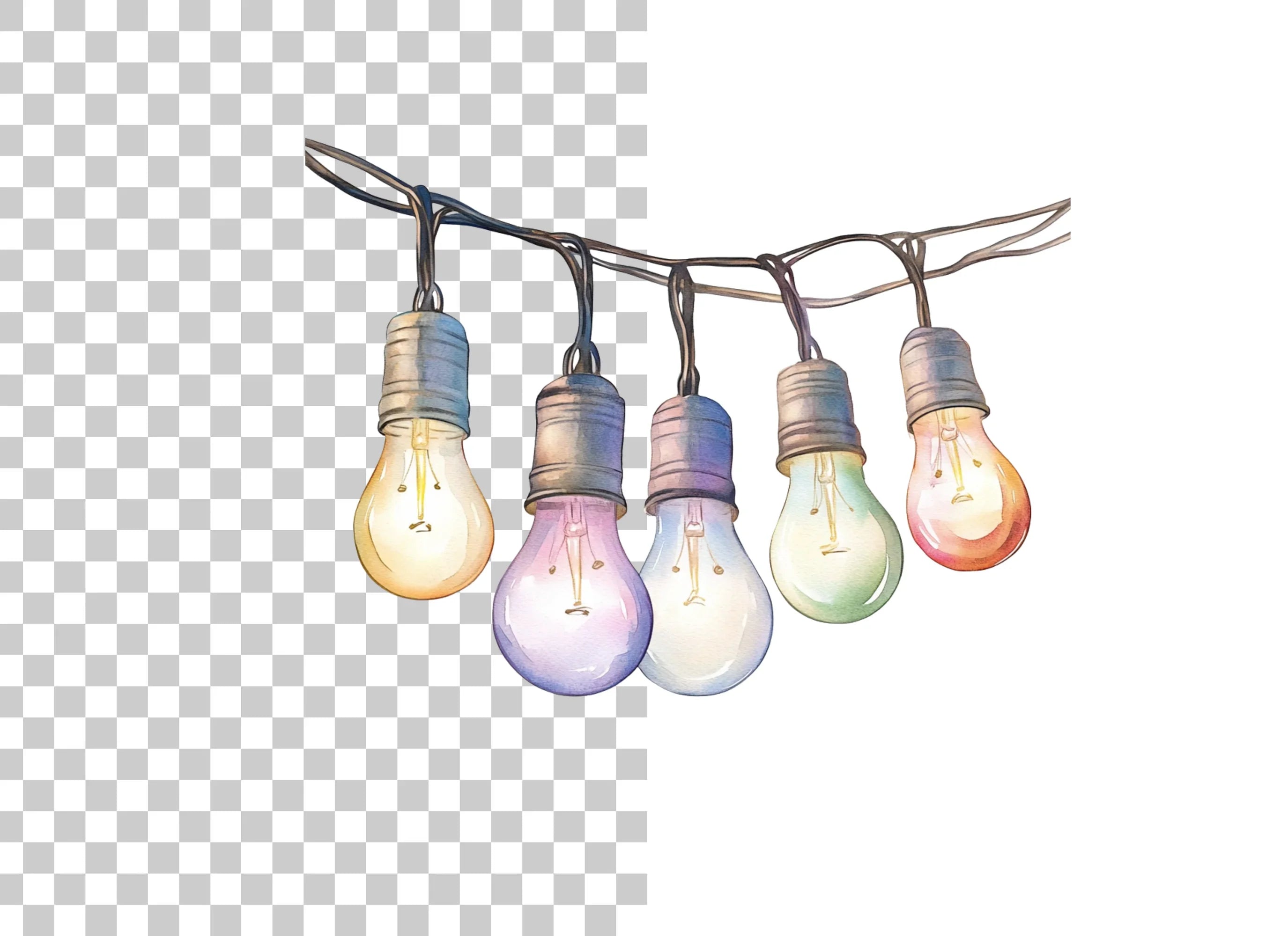 Colorful String Lights Clipart Bundle