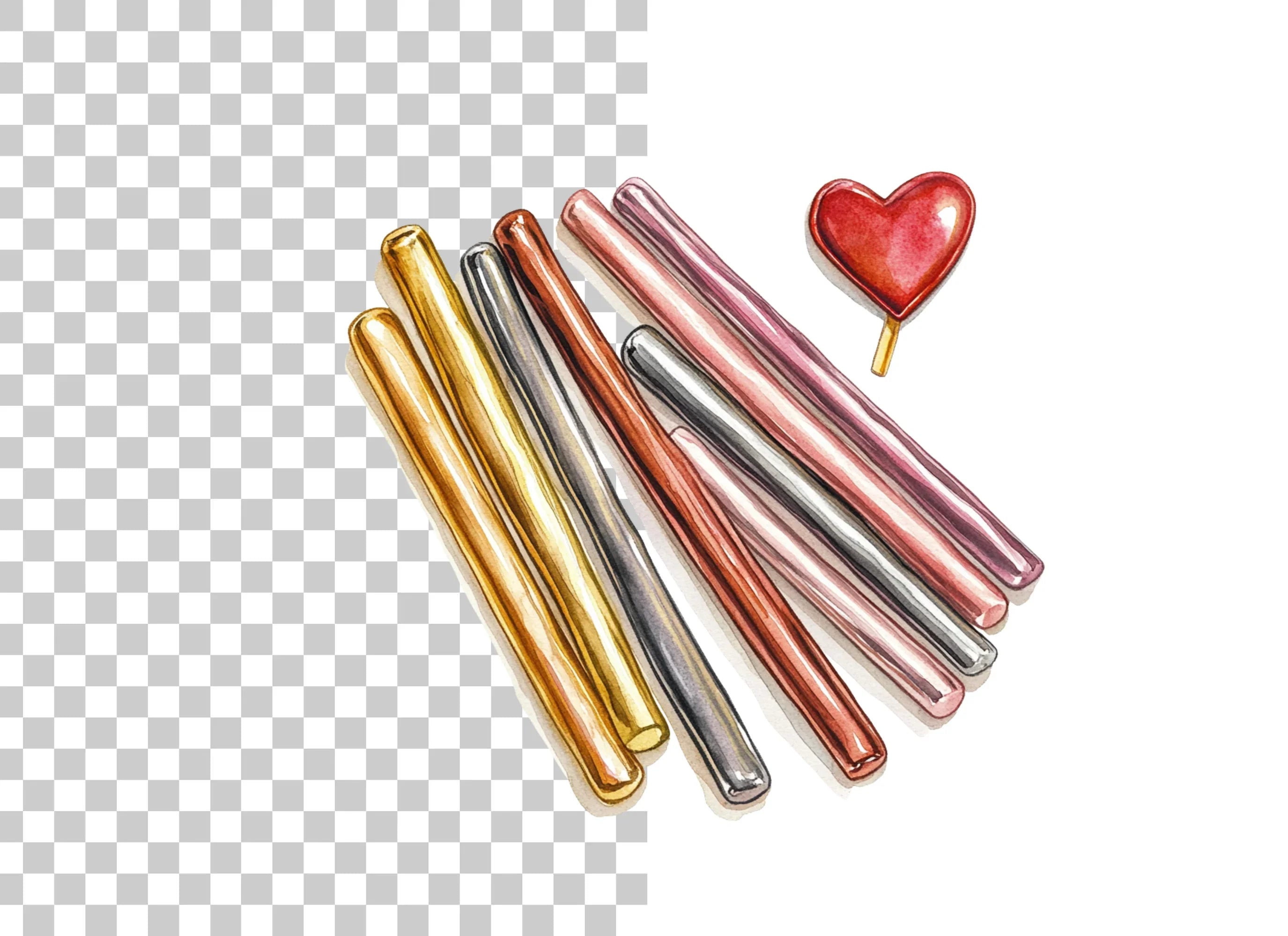 Metallic Wax Seal Sticks with Hearts Clipart Bundle
