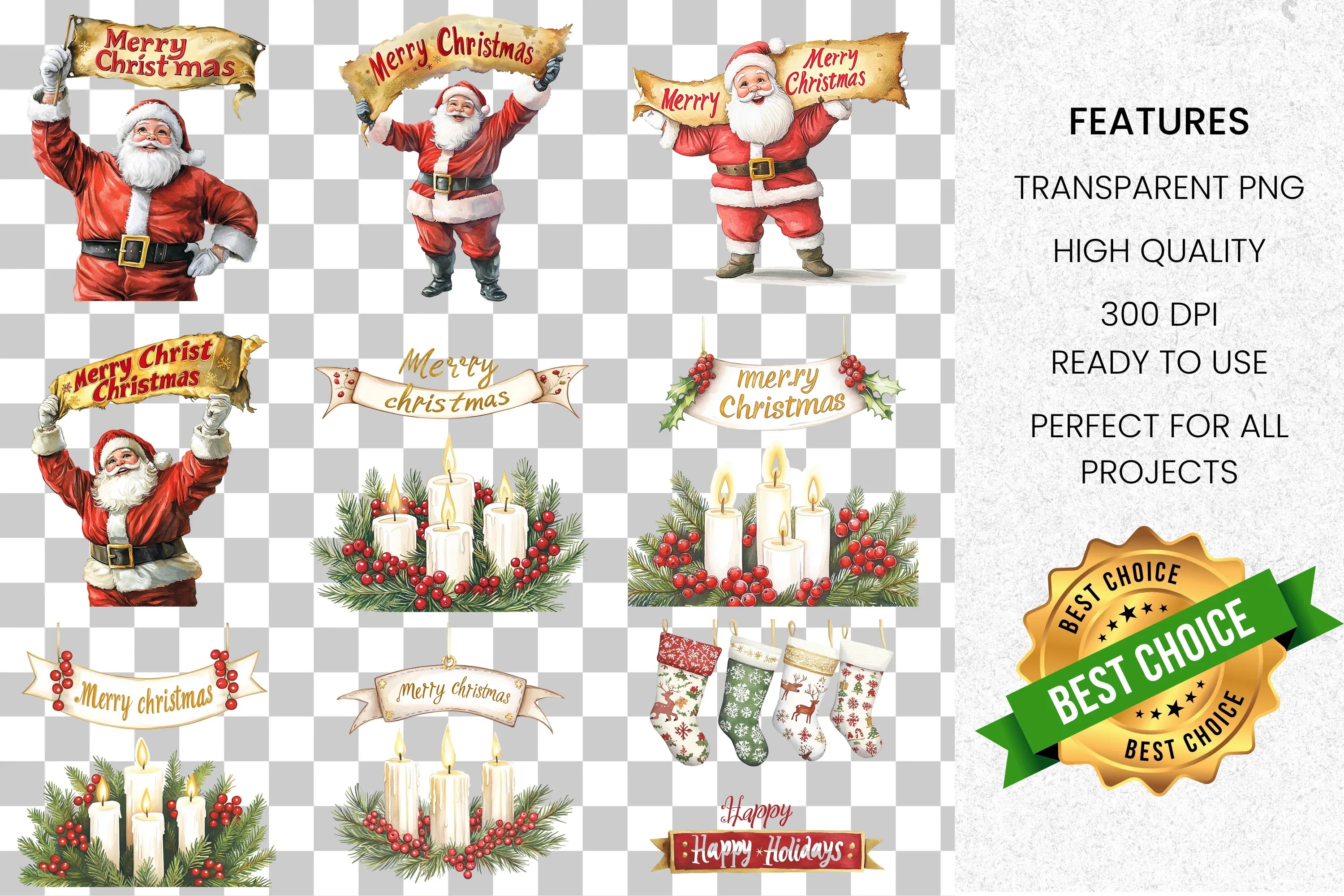 Festive Christmas Holiday Clipart Bundle