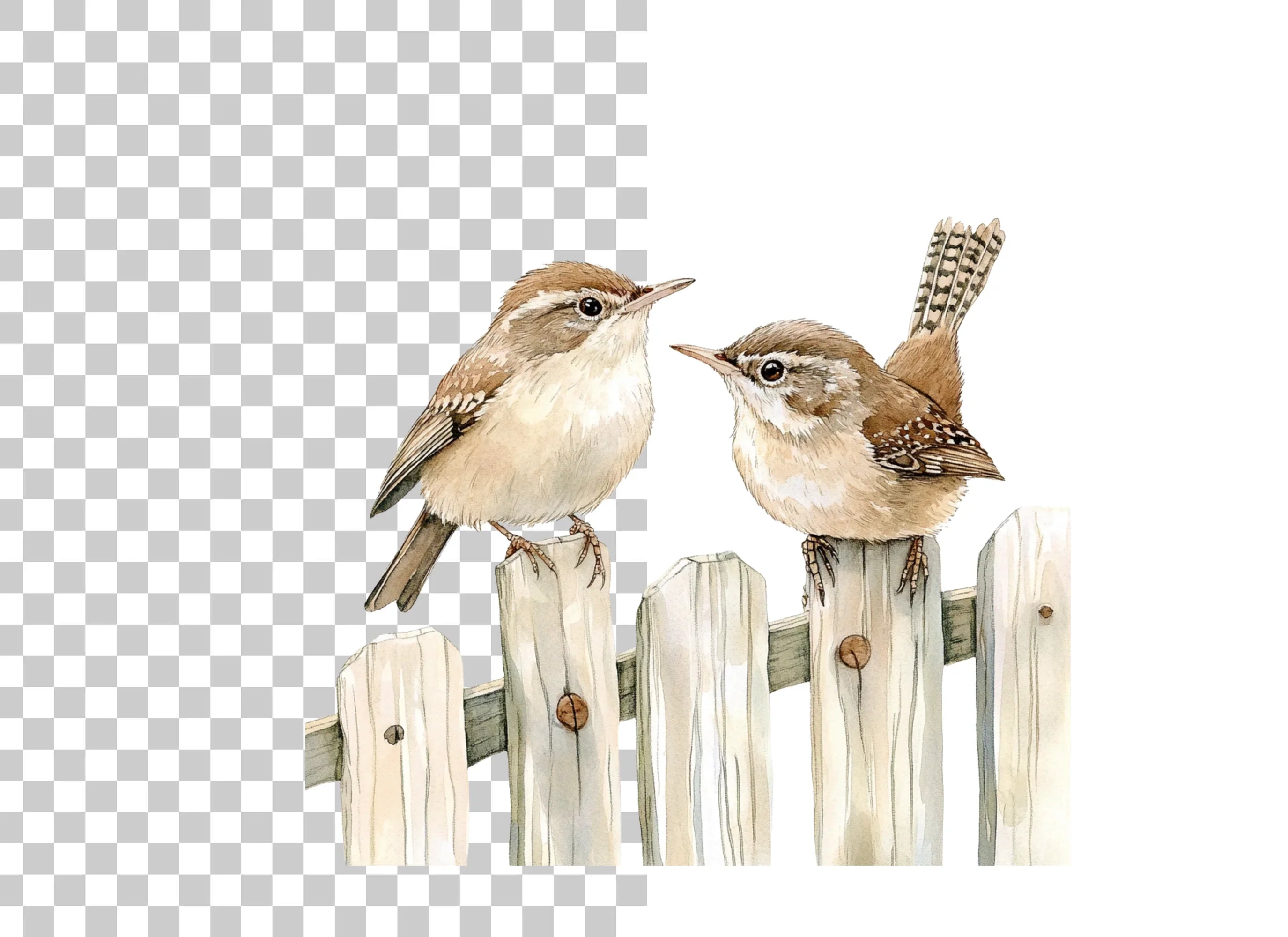 Charming Wren Birds on Fence Clipart Bundle