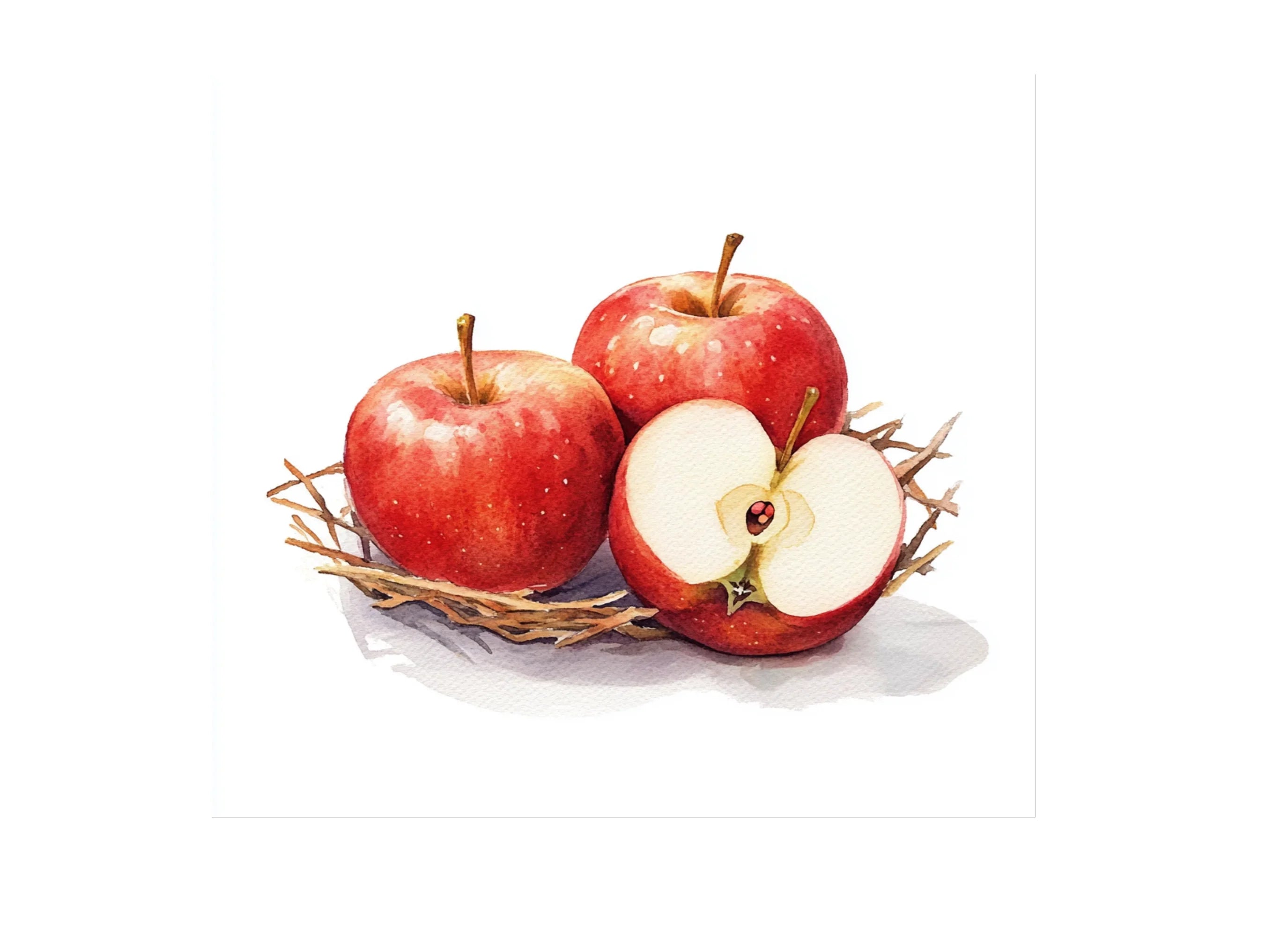 Fresh Red Apples with Leaves Clipart Bundle