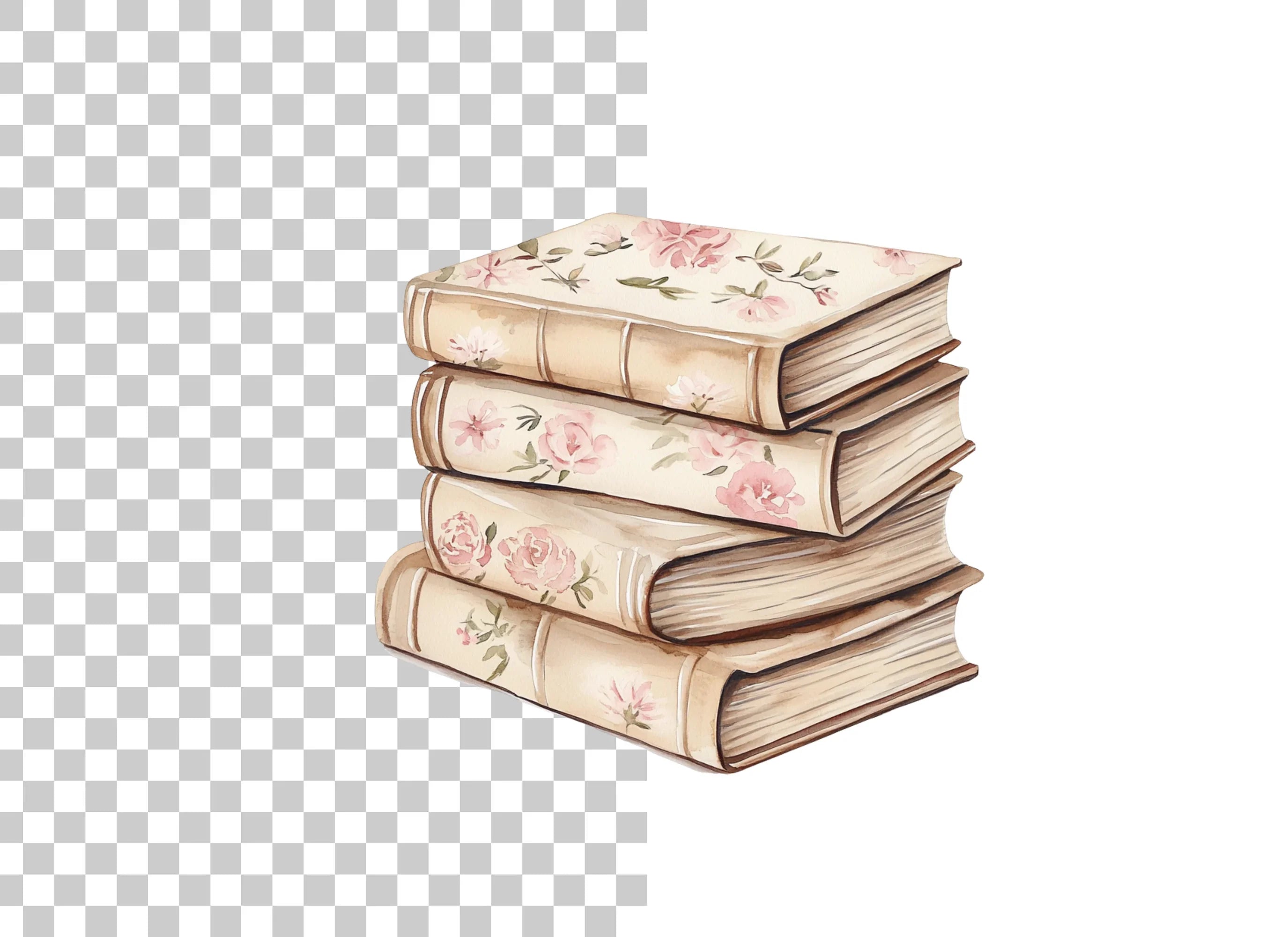 Vintage Floral Book Stacks Clipart Bundle