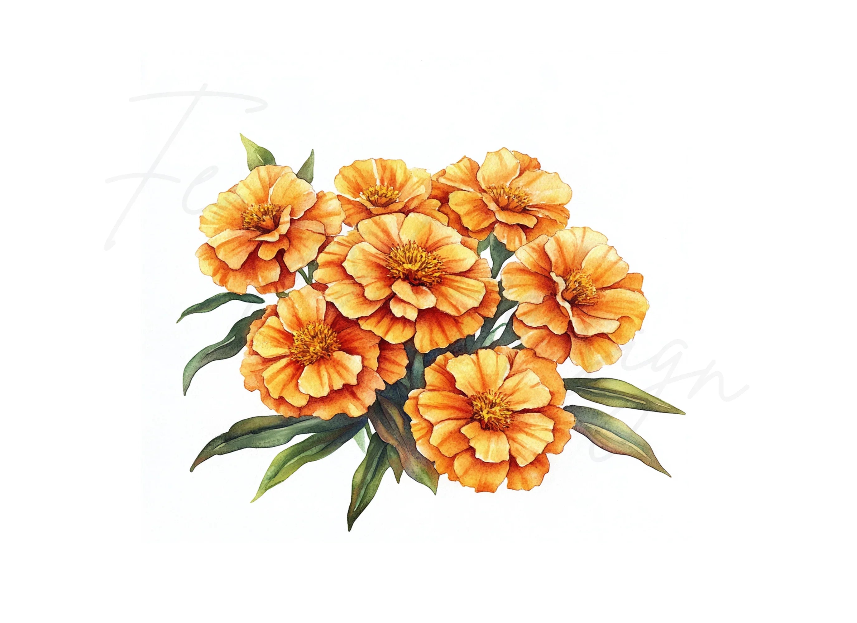 Vibrant Orange Marigold Flower Clipart Bundle