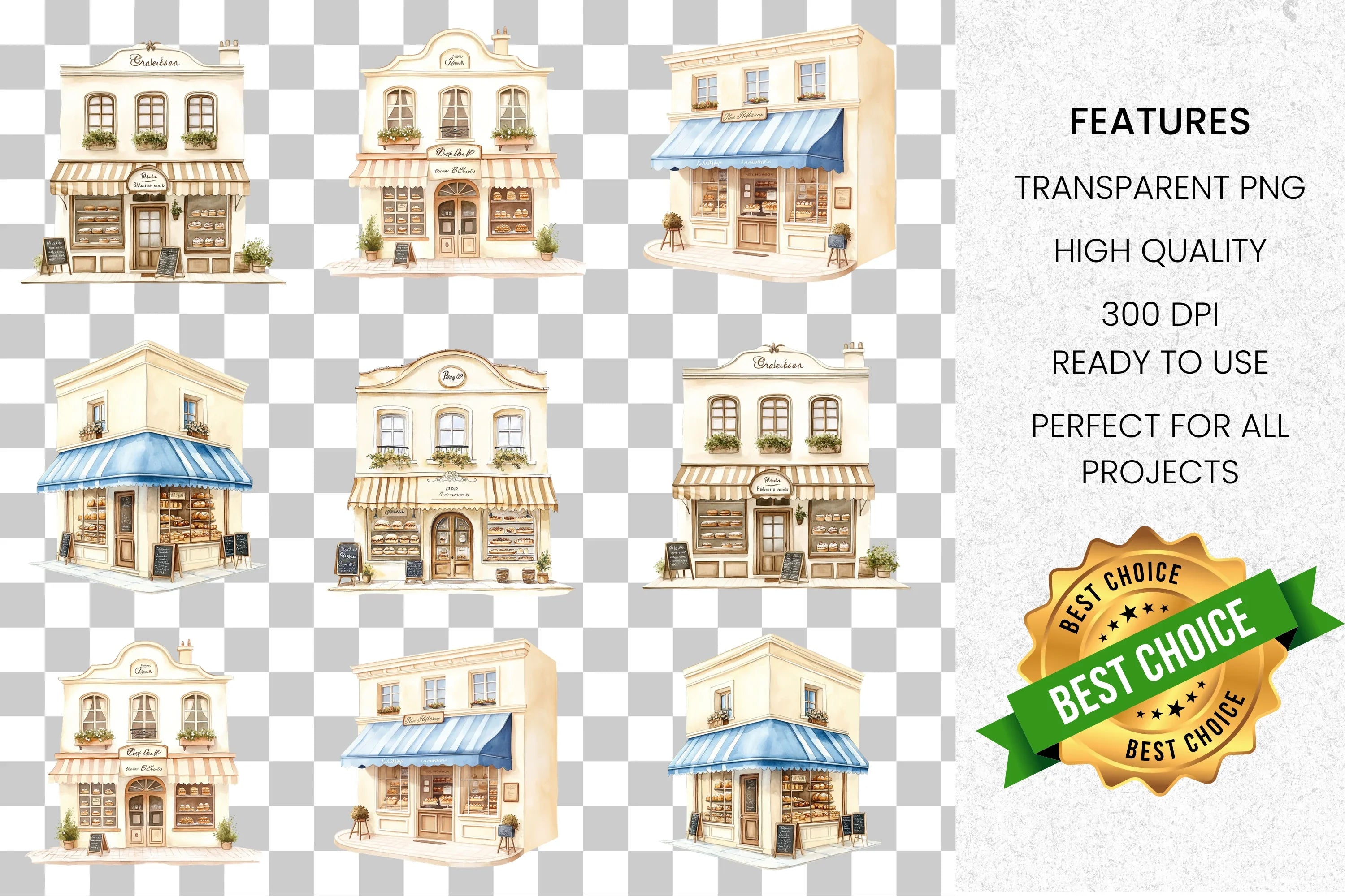 Charming European Shop Building Clipart Bundle