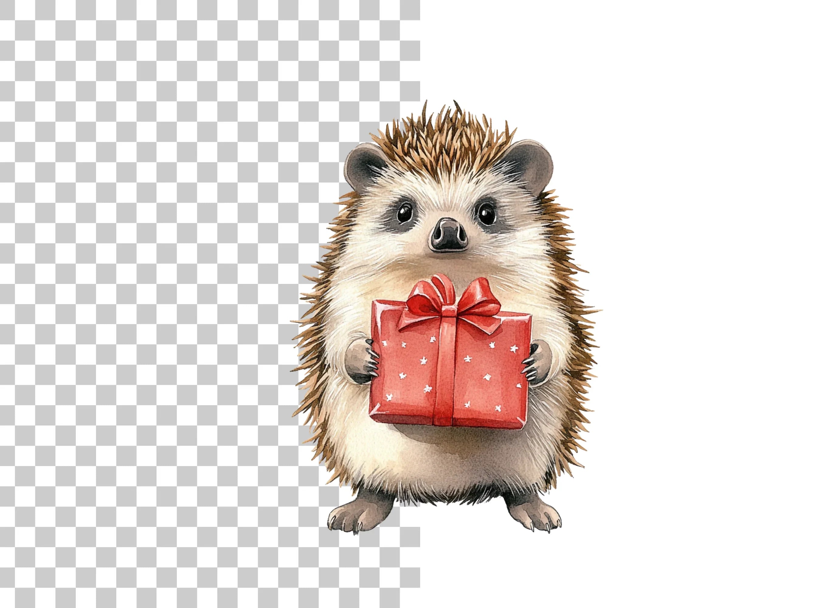 Cute Hedgehogs with Red Gift Boxes Clipart Bundle