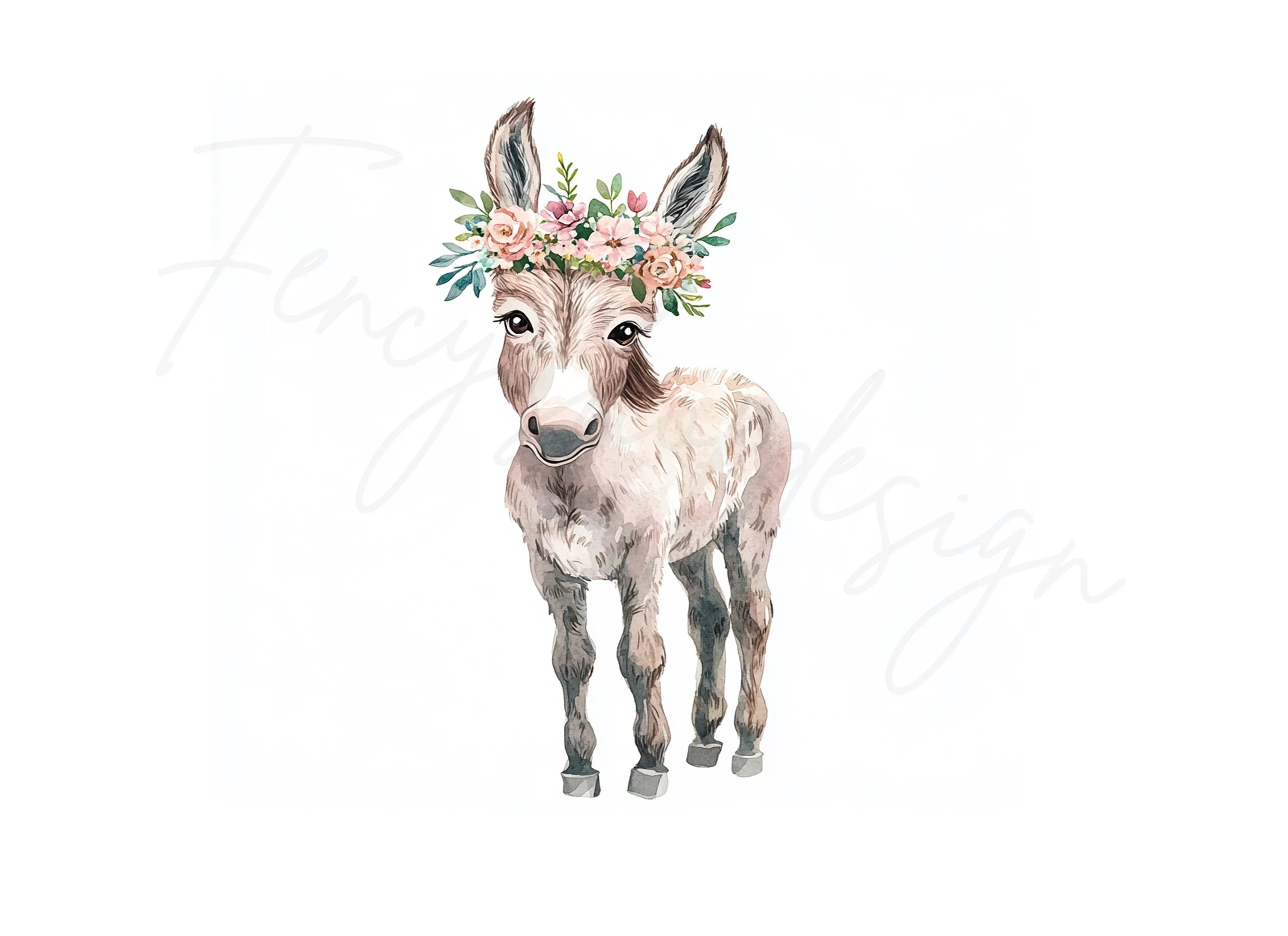 Cute Donkey with Floral Crown Clipart Bundle
