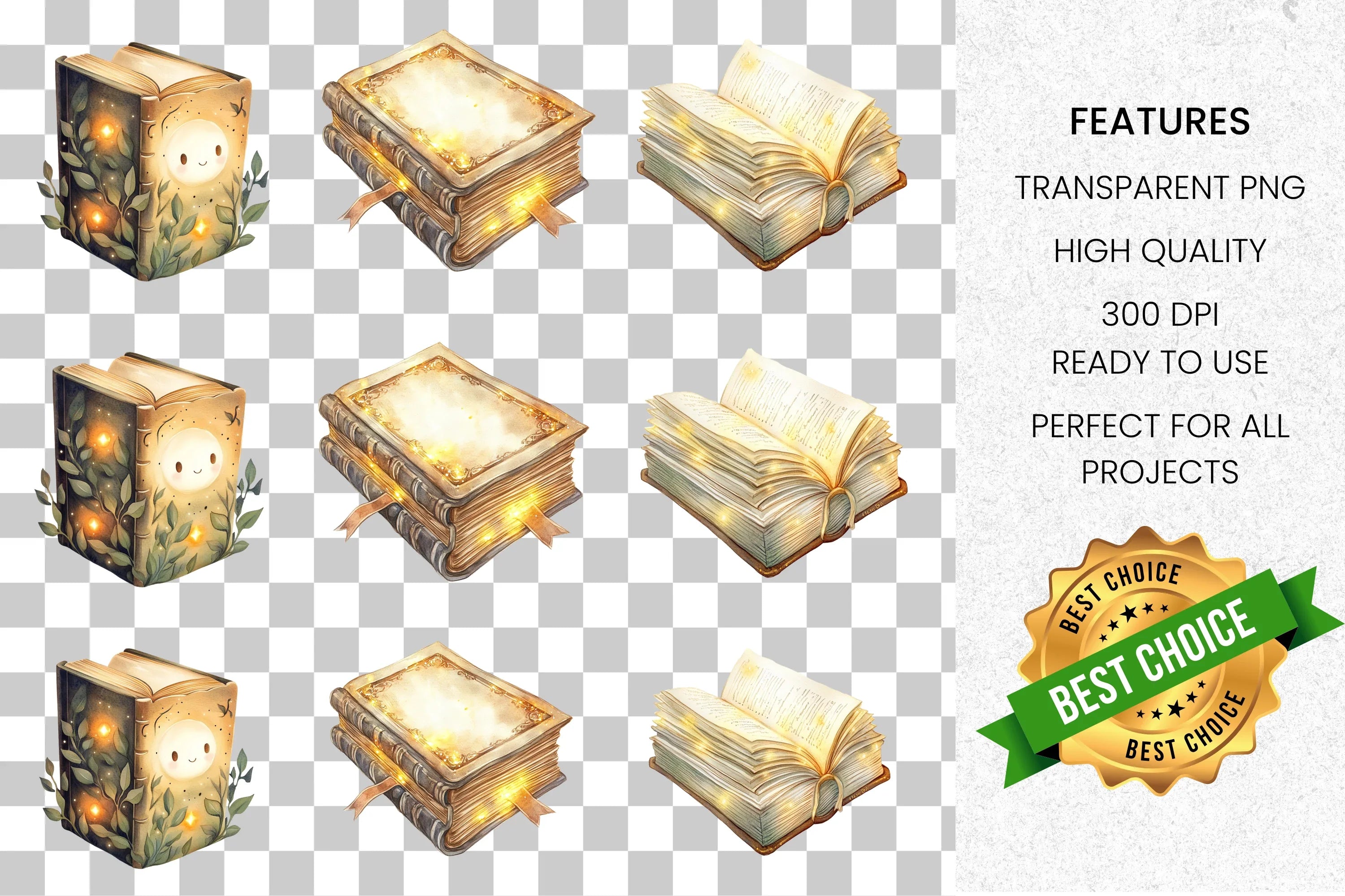 Enchanted Glowing Books Clipart Bundle