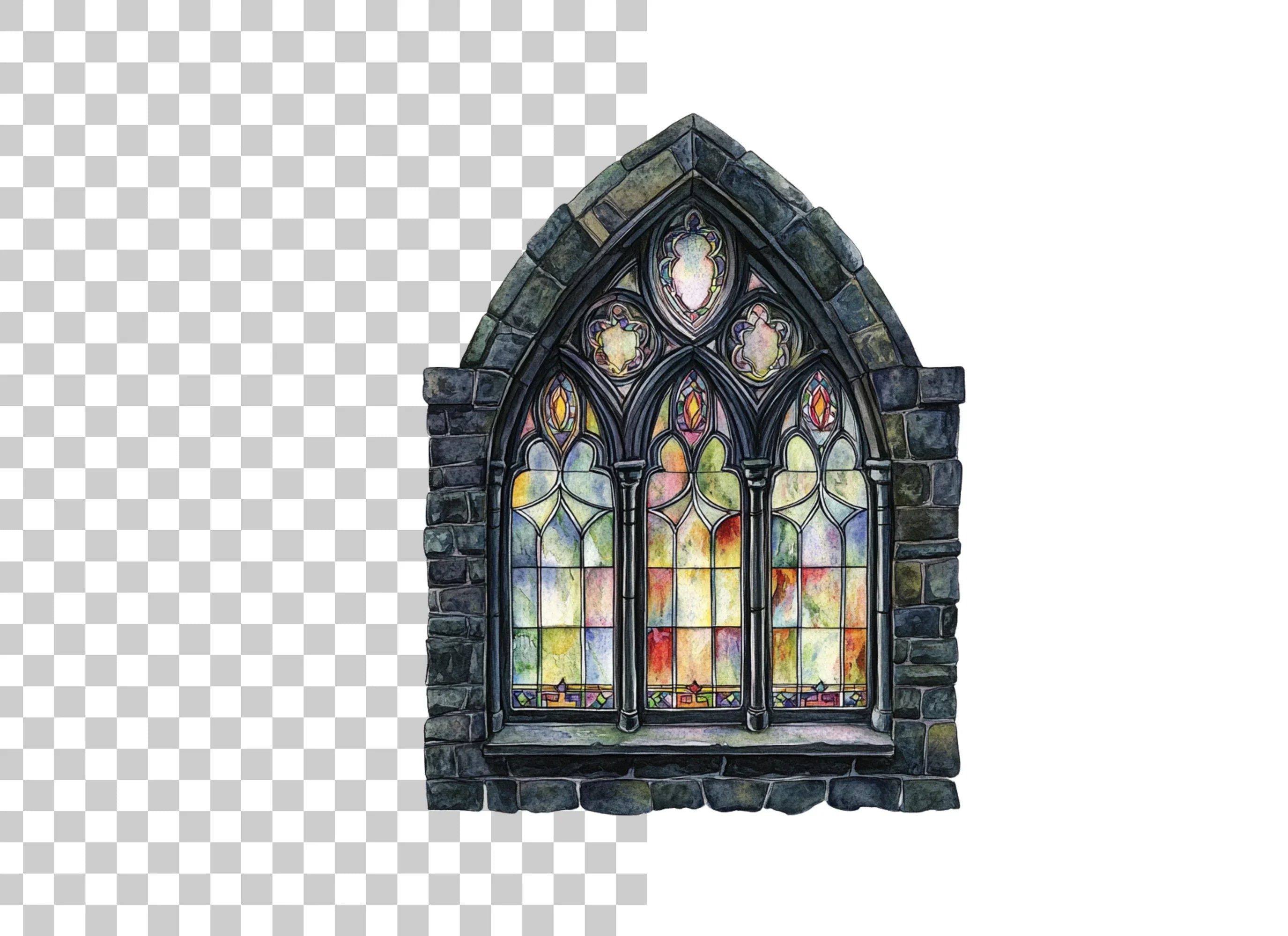 Gothic Stained Glass Window Clipart Bundle
