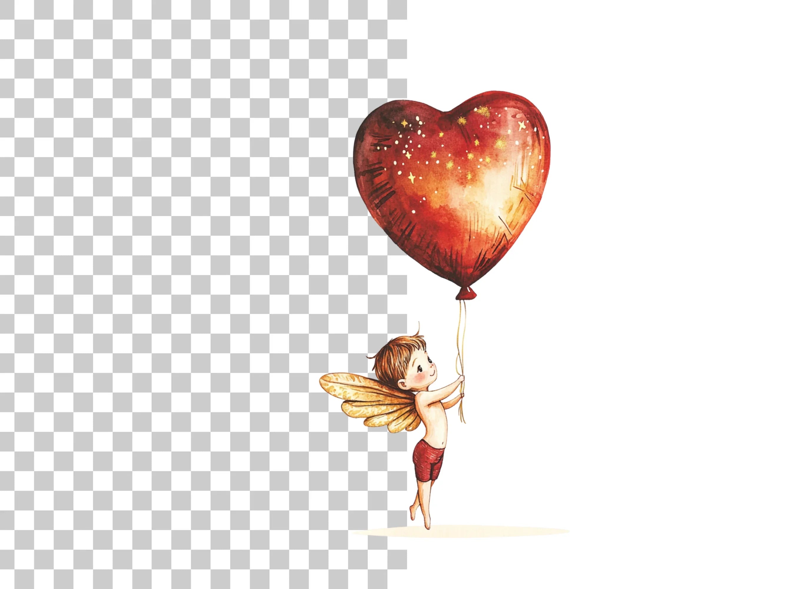Flying Cupid Heart Balloon Clipart Bundle