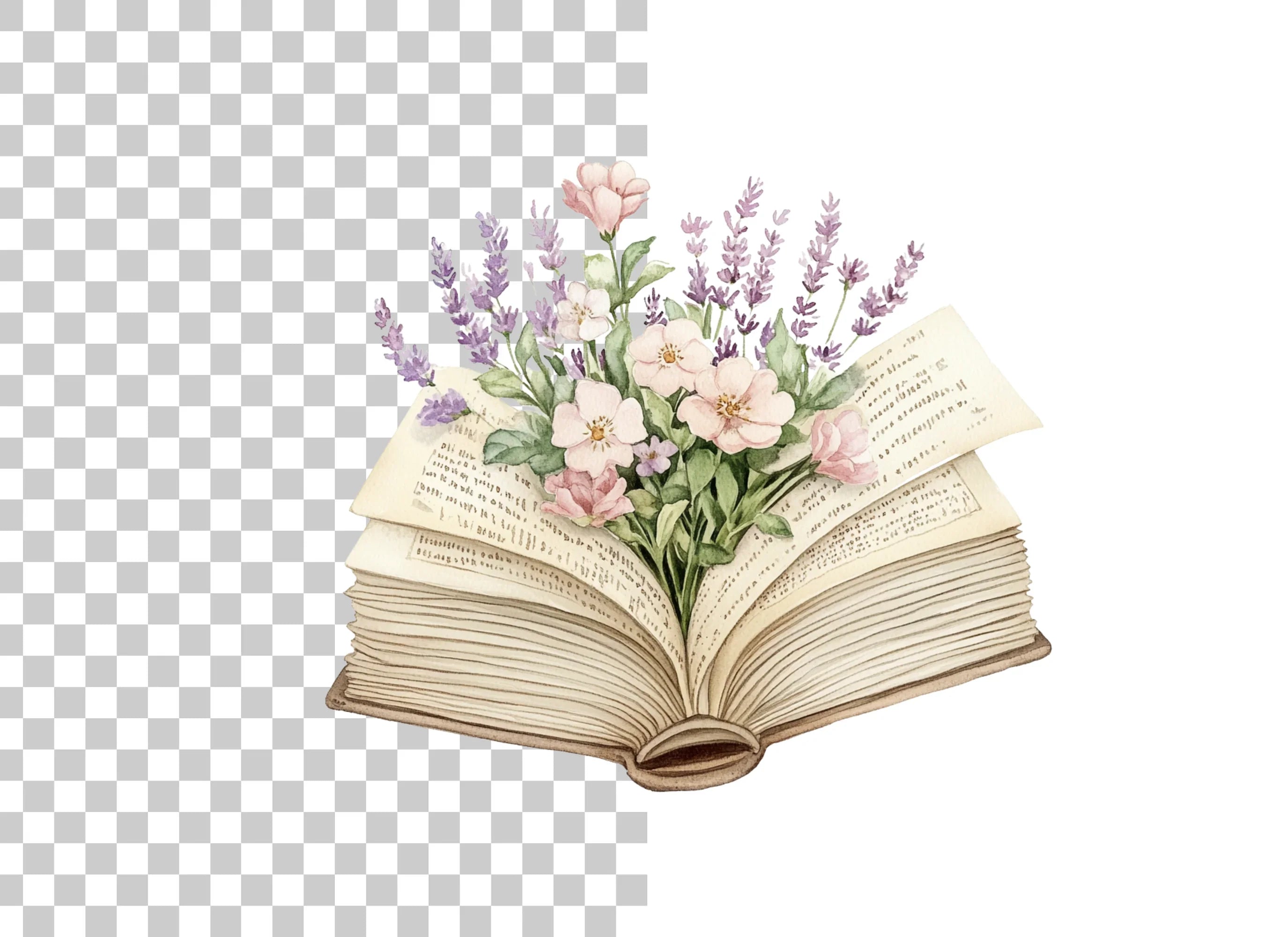 Open Book with Lavender and Flowers Clipart Bundle